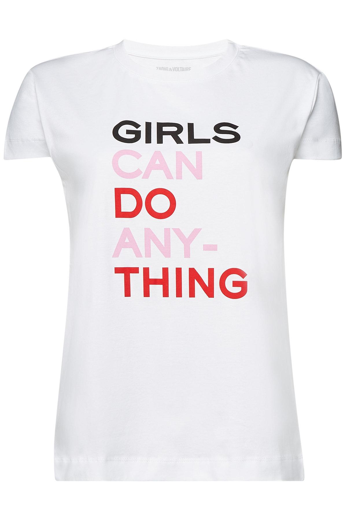 Zadig And Voltaire Girls Can Do Anything Cotton Tee In White Lyst 5678