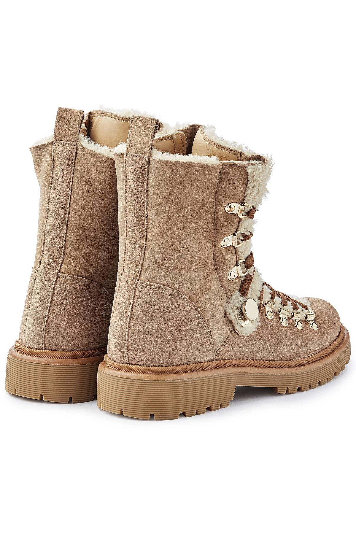 Moncler Berenice Suede Ankle Boots With Shearling in Brown - Lyst
