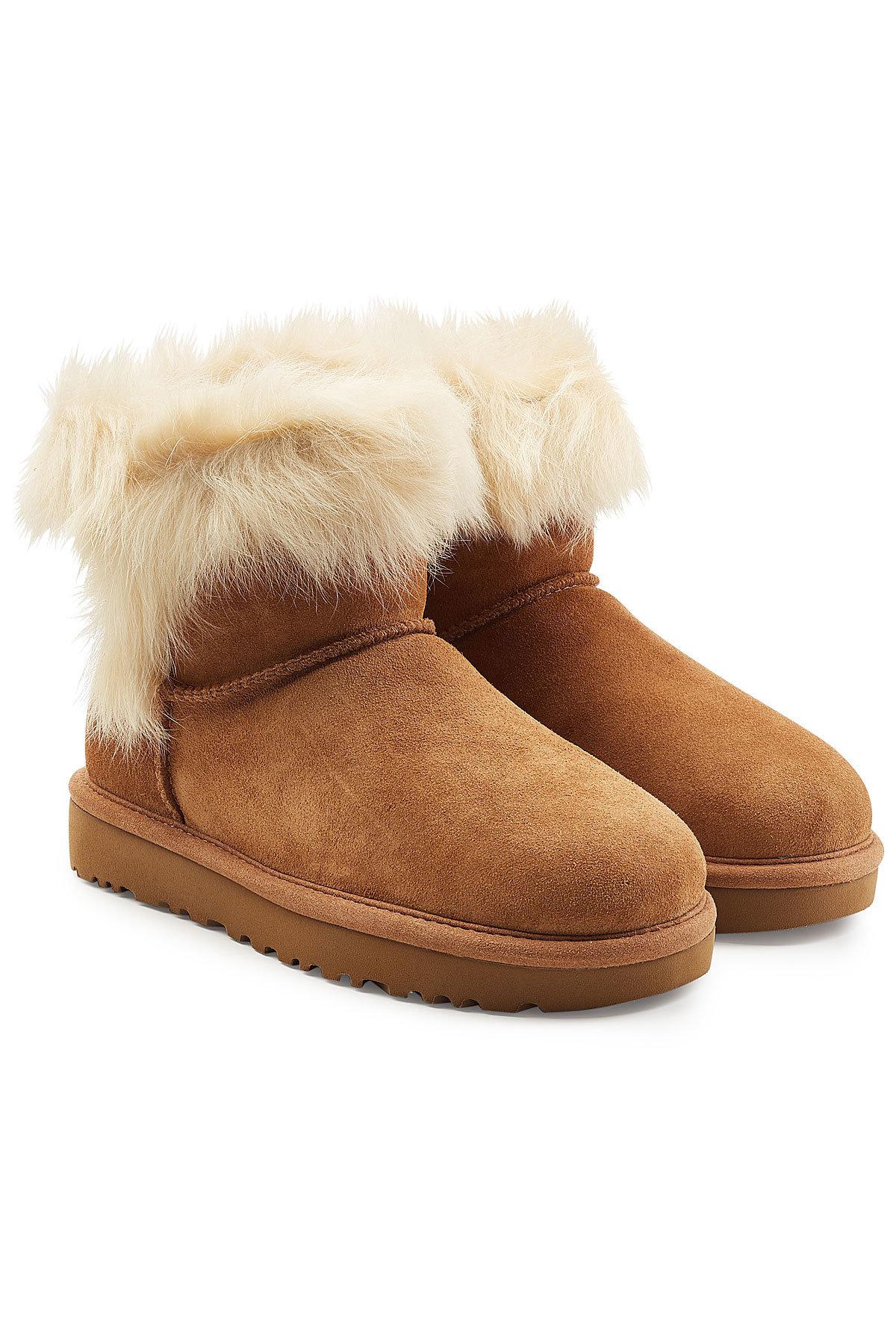 Lyst - Ugg Suede Ankle Boots With Fur in Brown