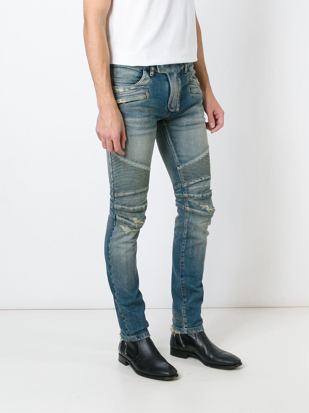 Lyst - Balmain Slim-Fit Ribbed Denim Jeans in Blue for Men