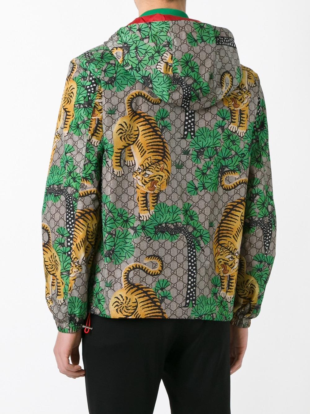 Lyst - Gucci Printed Bengal Hoodie Jacket in Green for Men