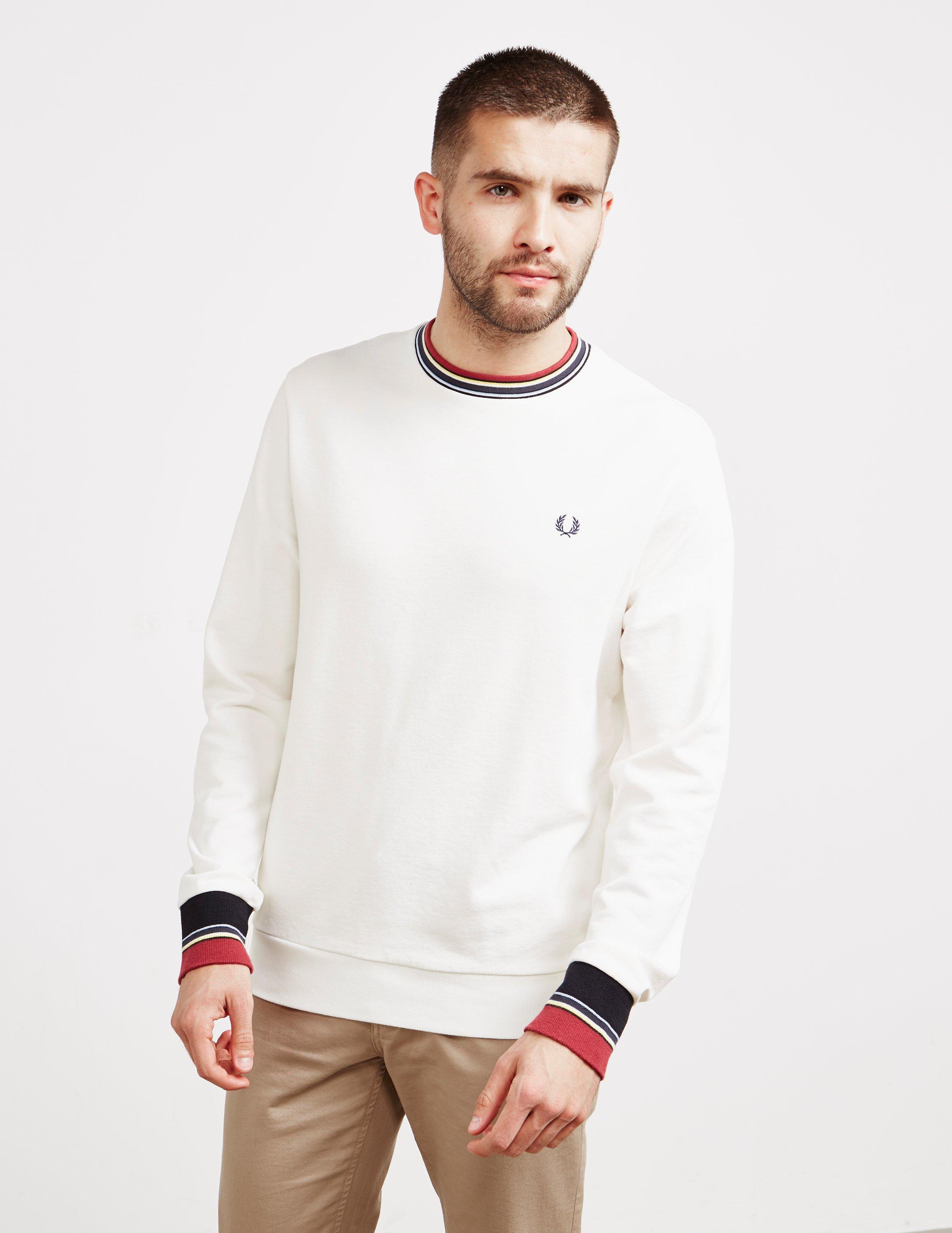 Fred Perry Striped Trim Sweatshirt White in White for Men - Lyst