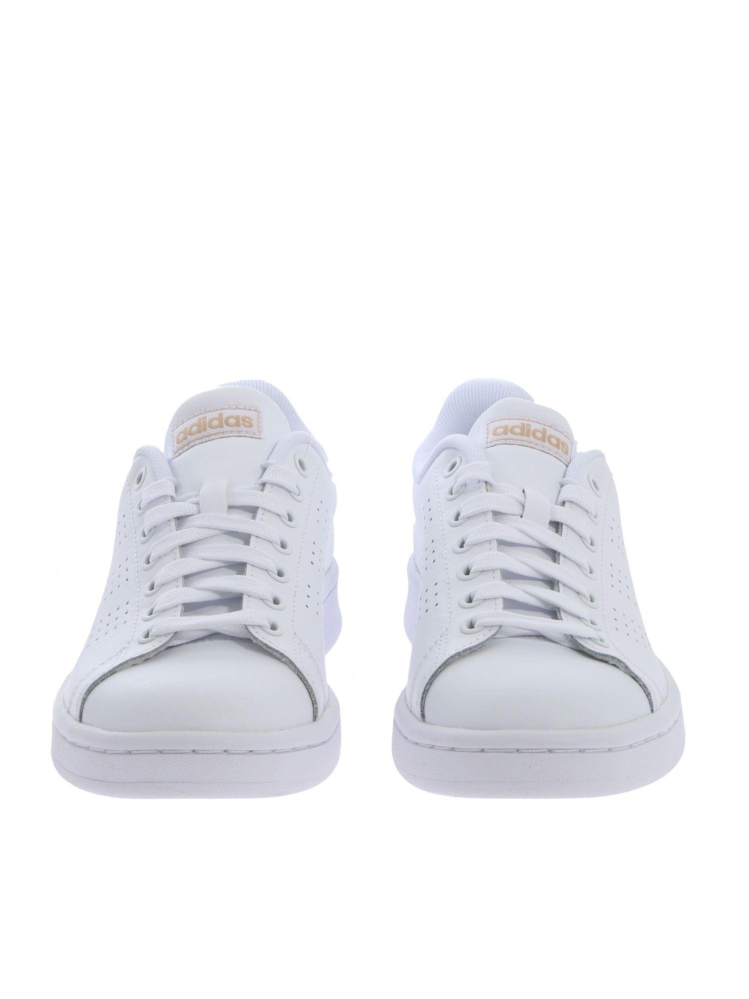 adidas Leather White Advantage Sneakers With Gold Detail