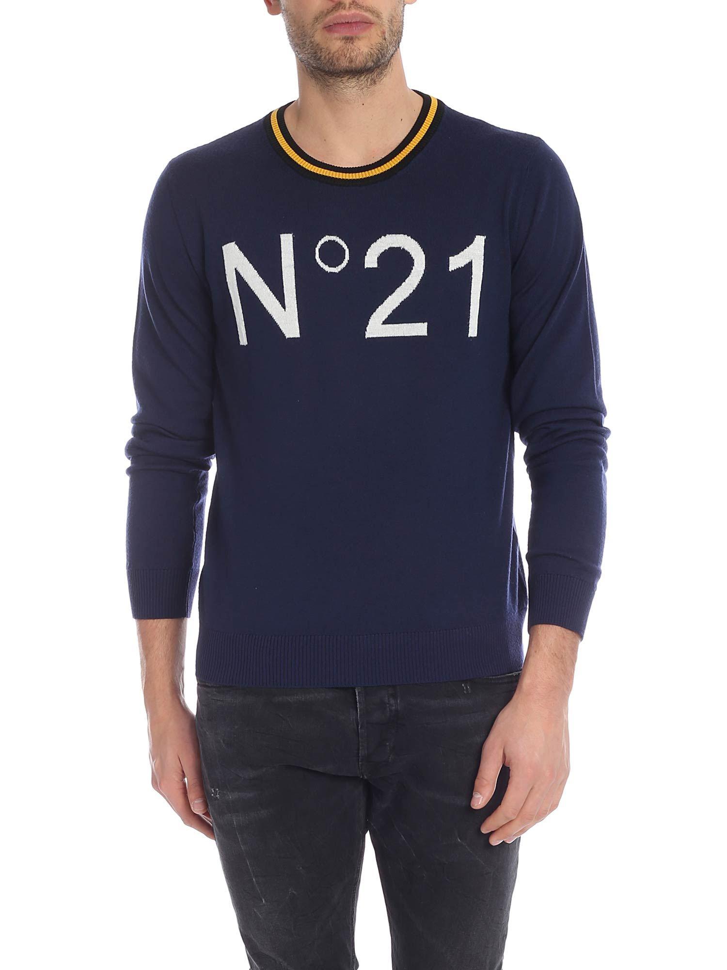 N°21 Blue Crew-neck Pullover With White N21 Logo in Blue for Men - Lyst