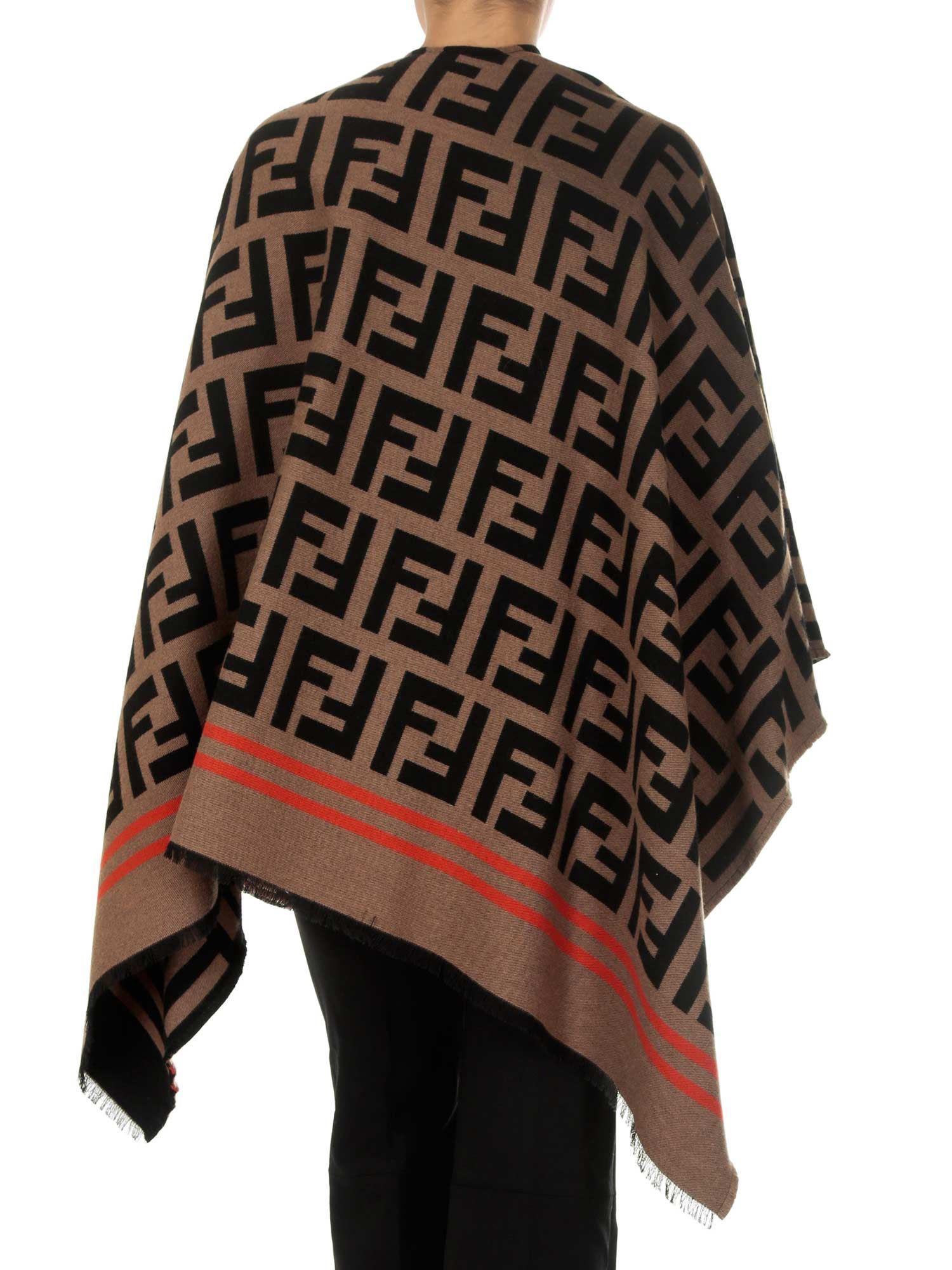 Fendi Wool Macro Ff Poncho - Lyst