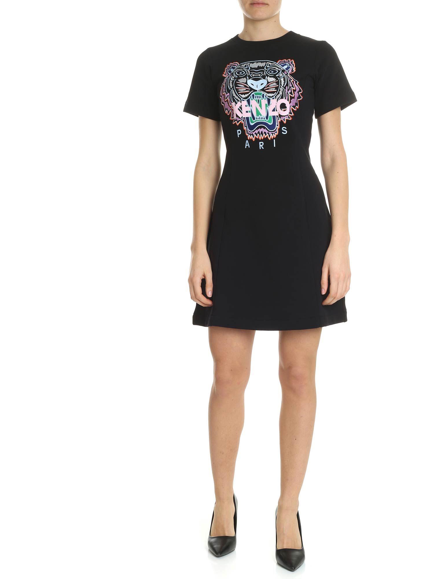 Lyst - KENZO Short Black Dress With Tiger Embroidery in Black