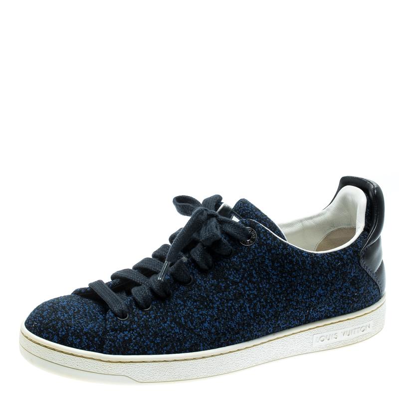 Louis Vuitton Blue Knit Fabric And Black Leather Front Row Lace Up Sneakers Size 39.5 in Blue ...