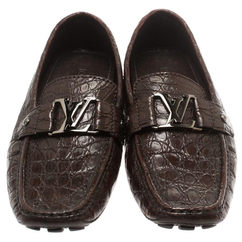 Louis Vuitton Brown Crocodile Leather Monte Carlo Loafers Size 41.5 in Brown for Men - Lyst