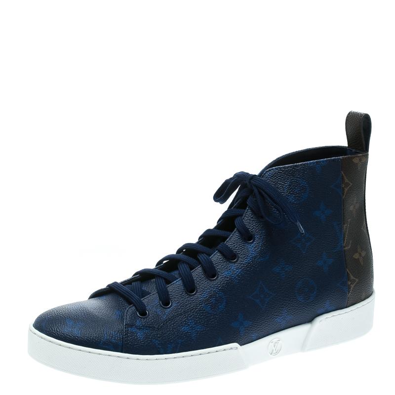 Lyst - Louis Vuitton Two Tone Mix Monogram Canvas Match Up High Top Sneakers in Blue for Men