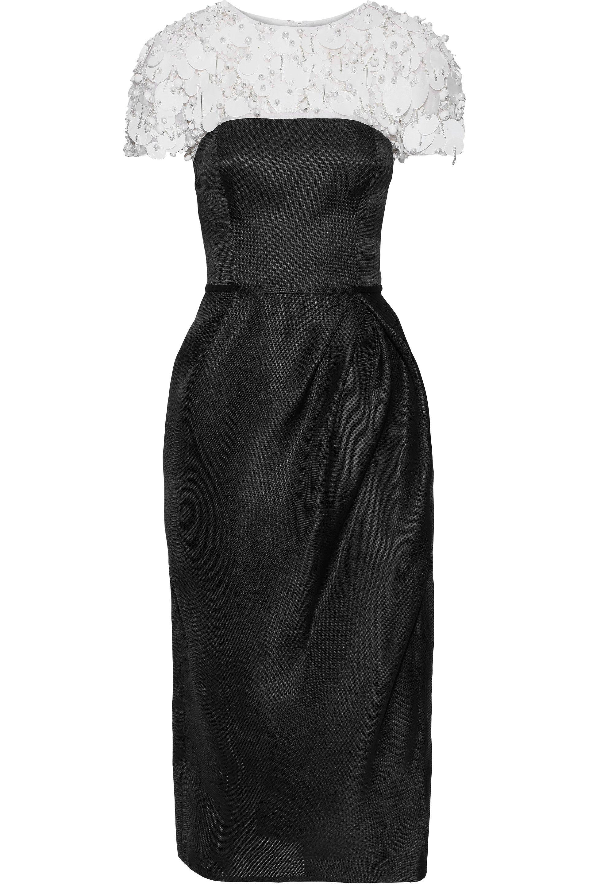 Carolina Herrera Woman Embellished Chiffon-paneled Gazar Midi Dress ...