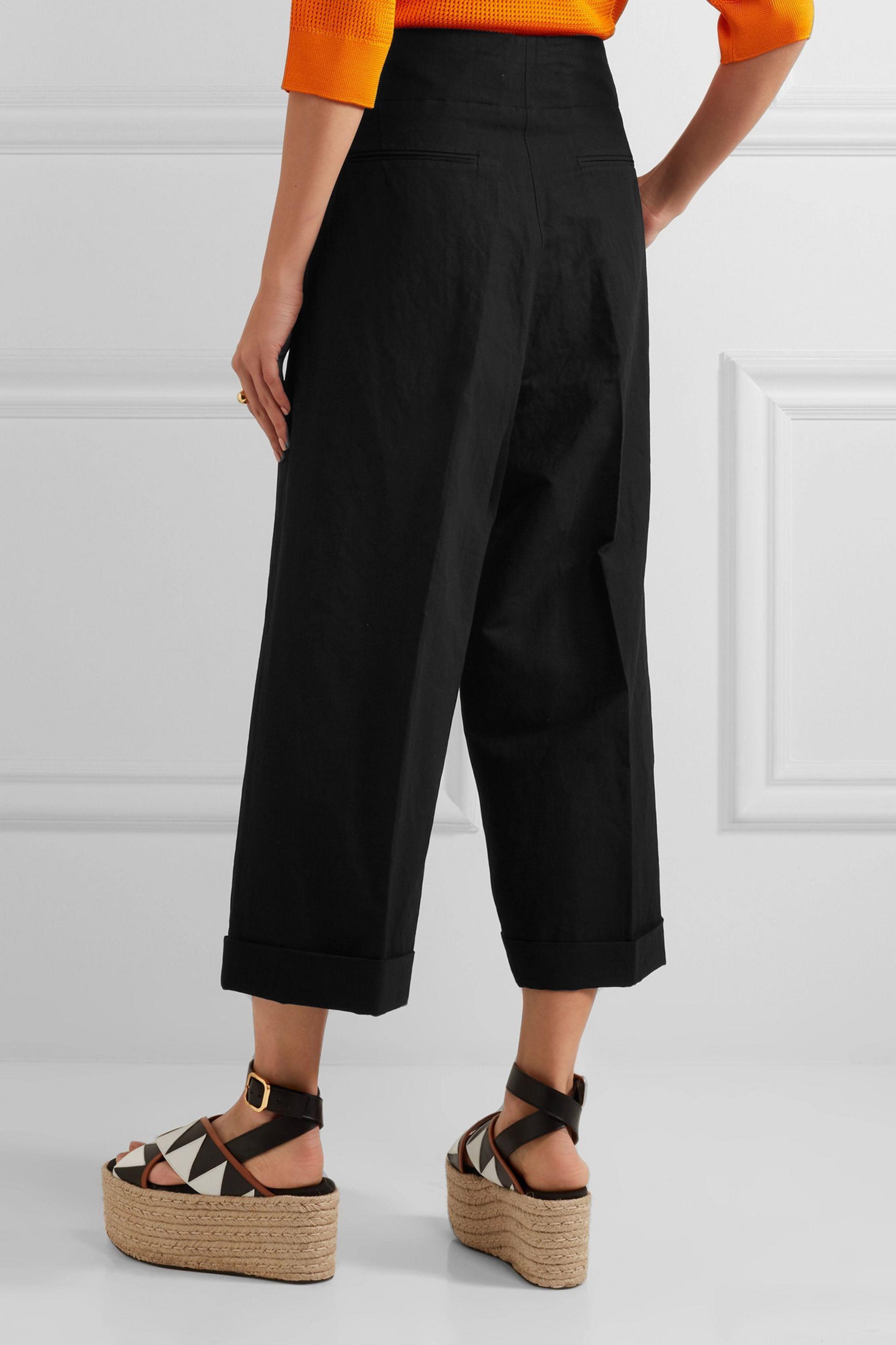 Lyst - Marni Pleated Linen-blend Wide-leg Pants in Black