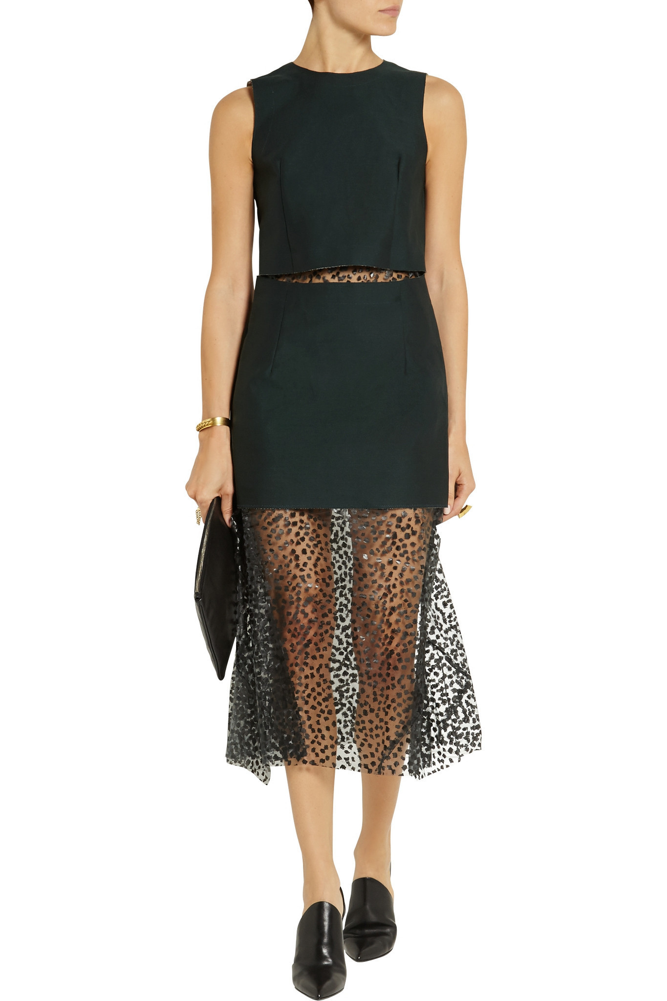 Download Toga Layered Twill And Leopard-print Voile Dress - Lyst