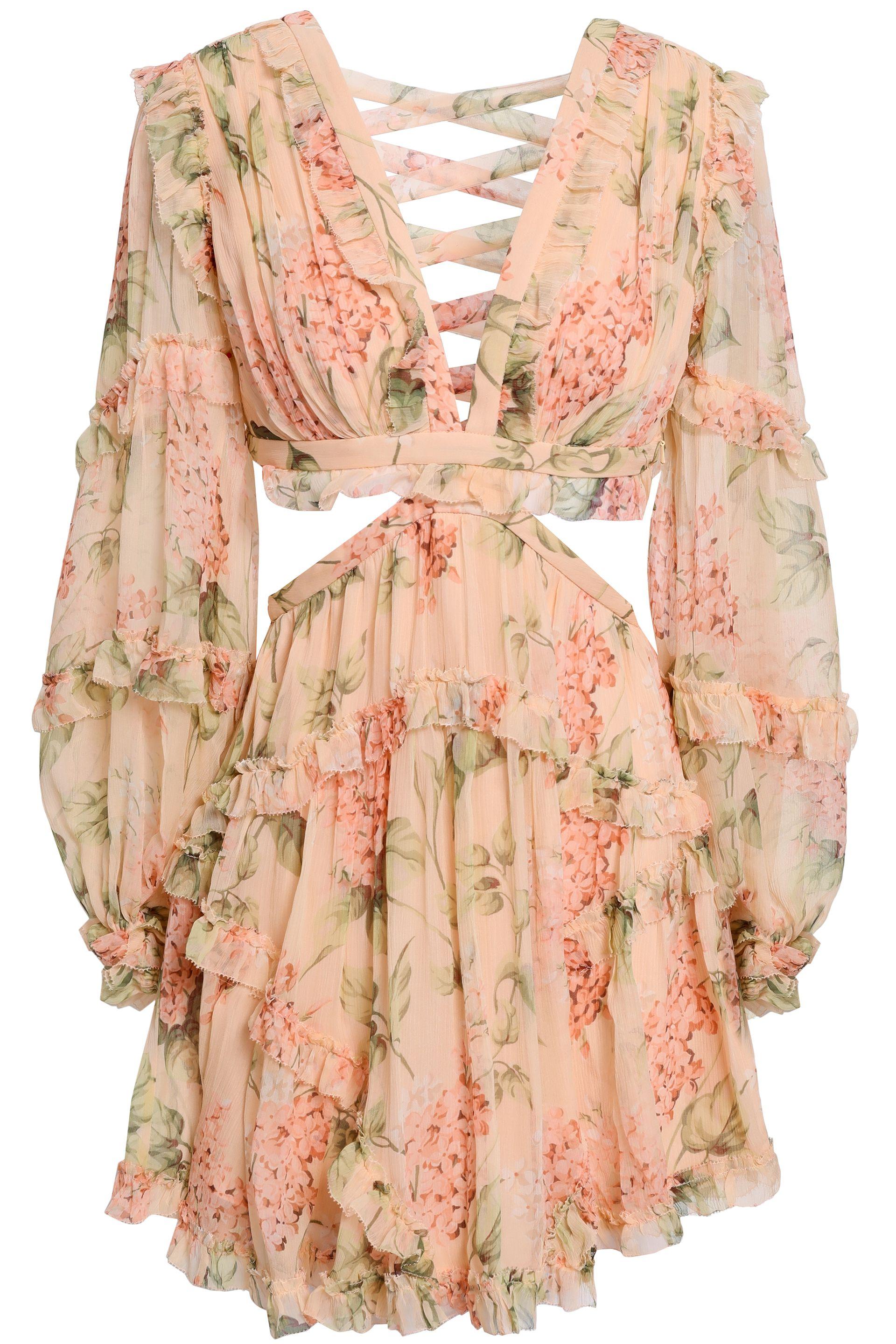 Zimmermann Woman Laceup Cutout Floralprint Mini Dress