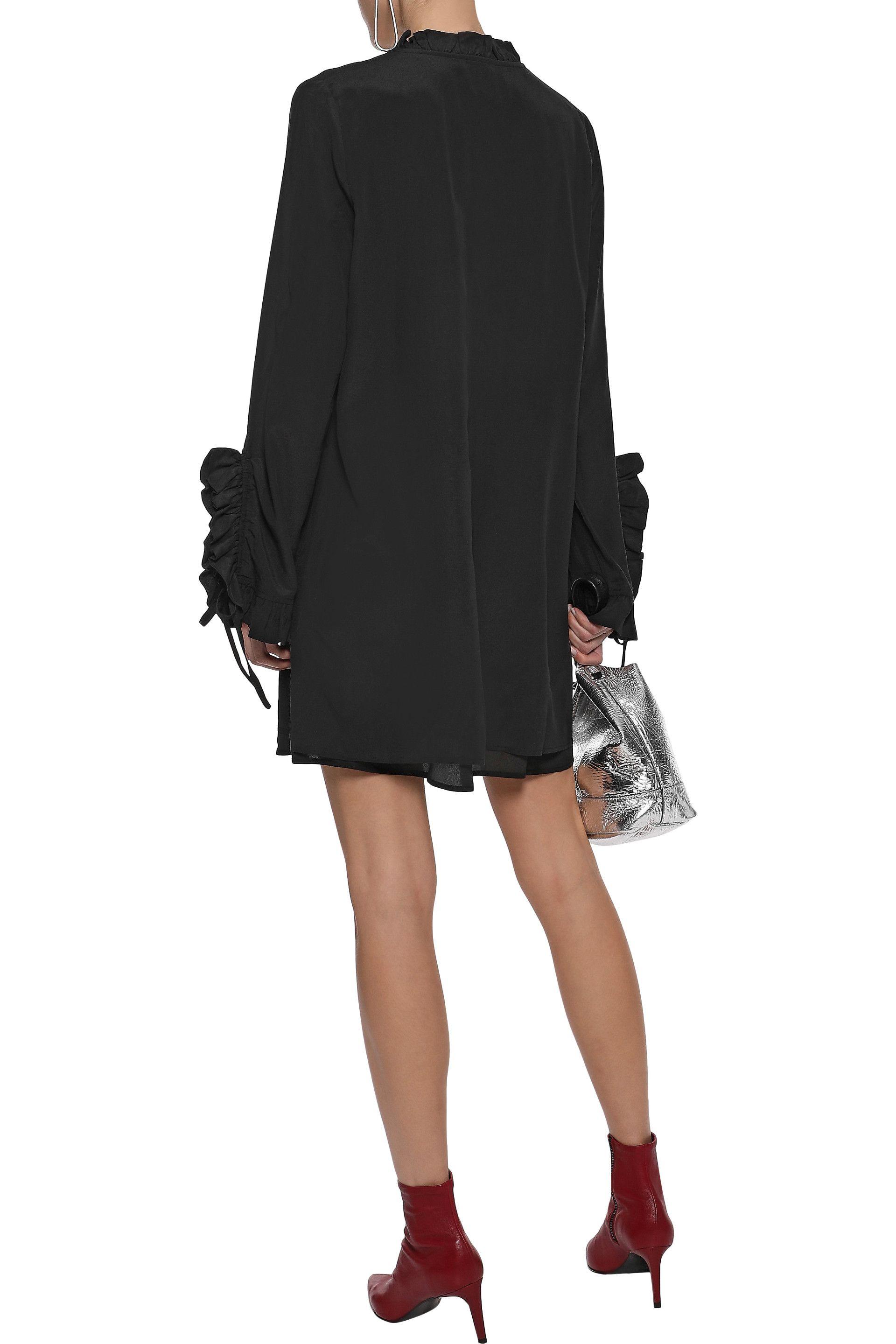 Lyst - Anine Bing Woman Ruffle-trimmed Washed-silk Mini Dress Black in ...
