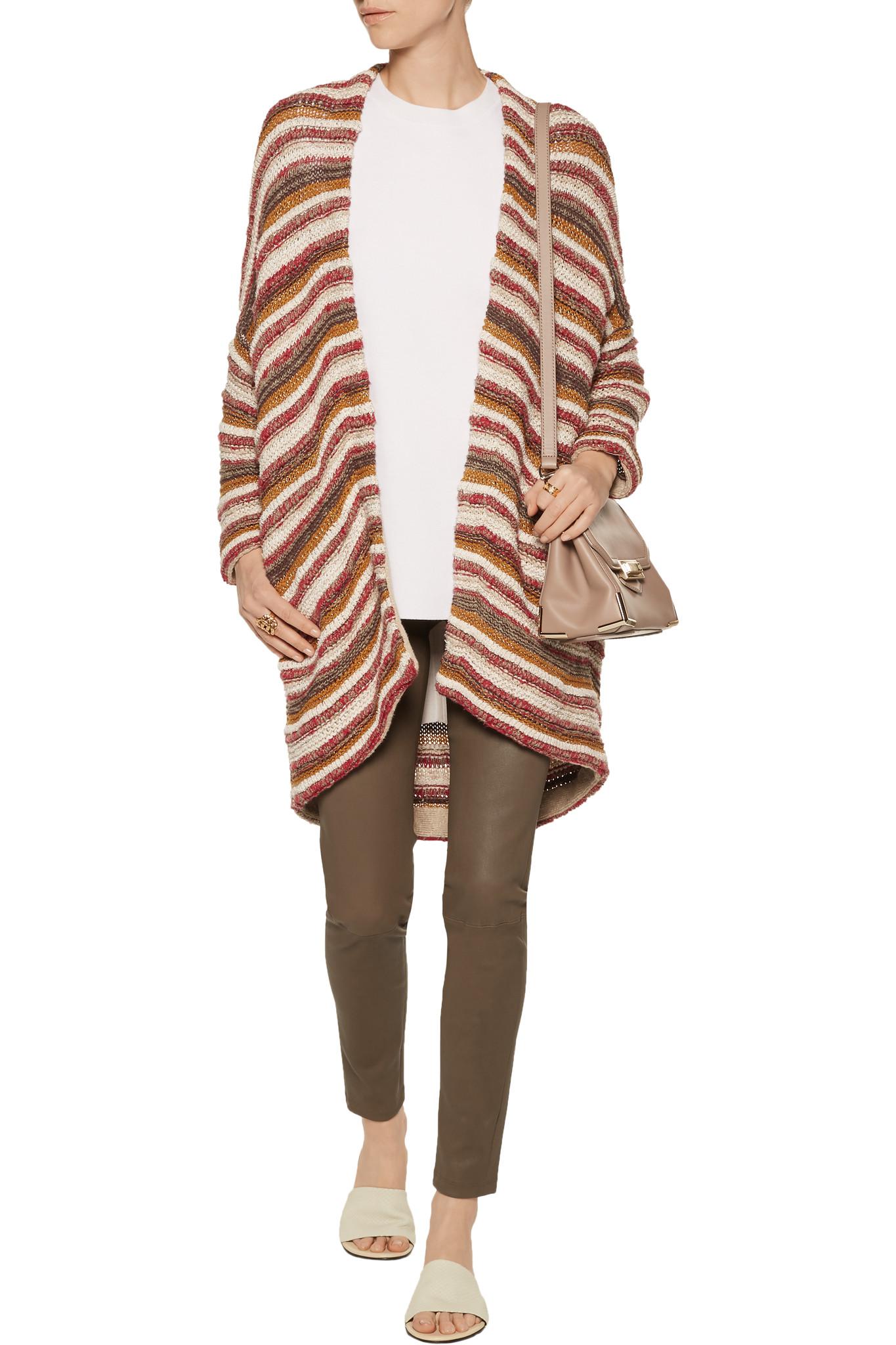 Lyst Maje  Oversized Striped Jacquard knit Cardigan  in Red