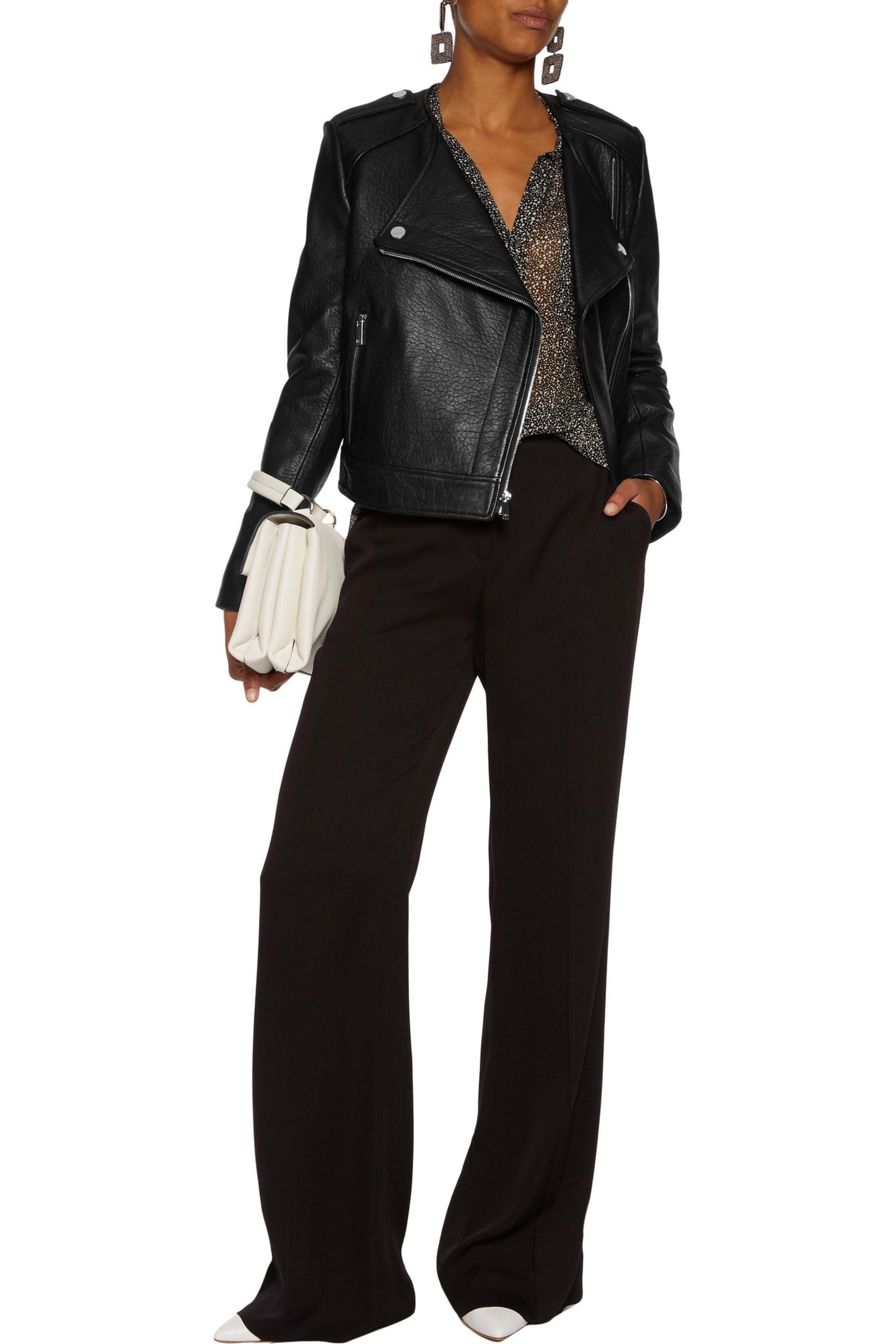Diane Von Furstenberg Tadessa Textured Leather Biker Jacket In Black Gallery