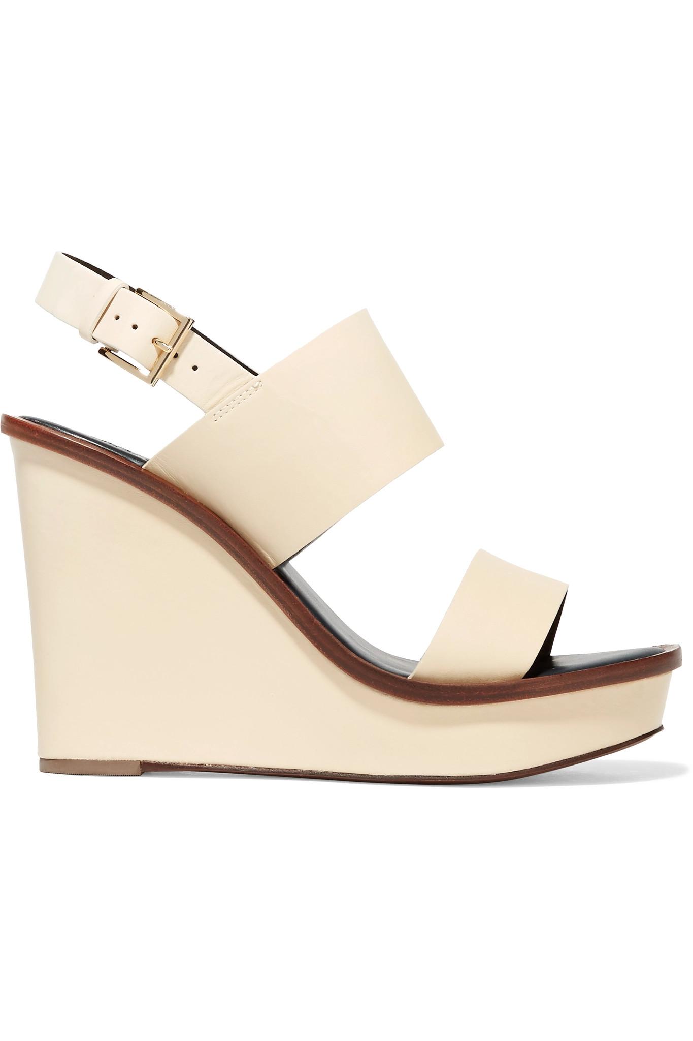 Tory burch Lexington Leather Wedge Sandals in White | Lyst