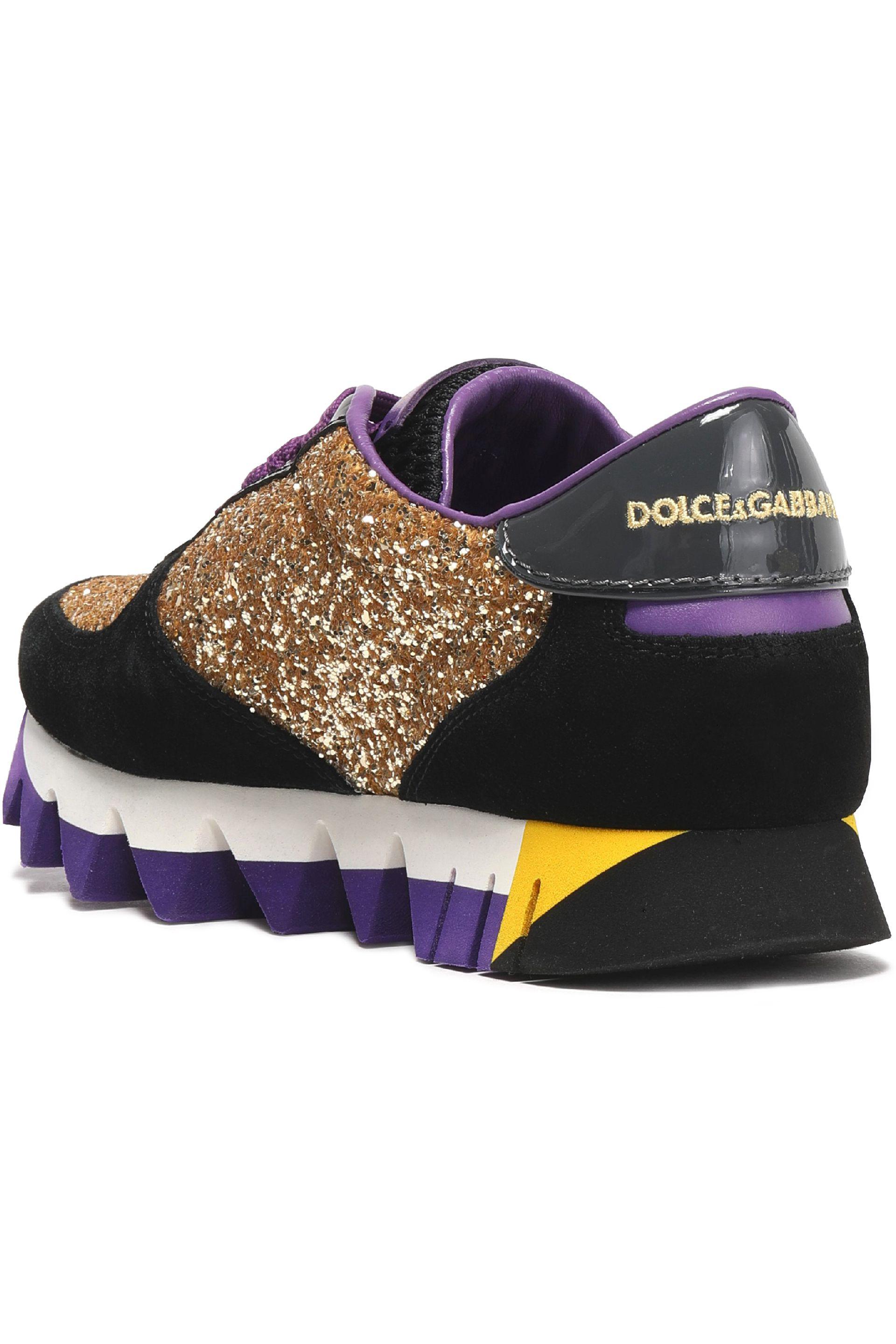womens metallic glittered paneled suede sneakers