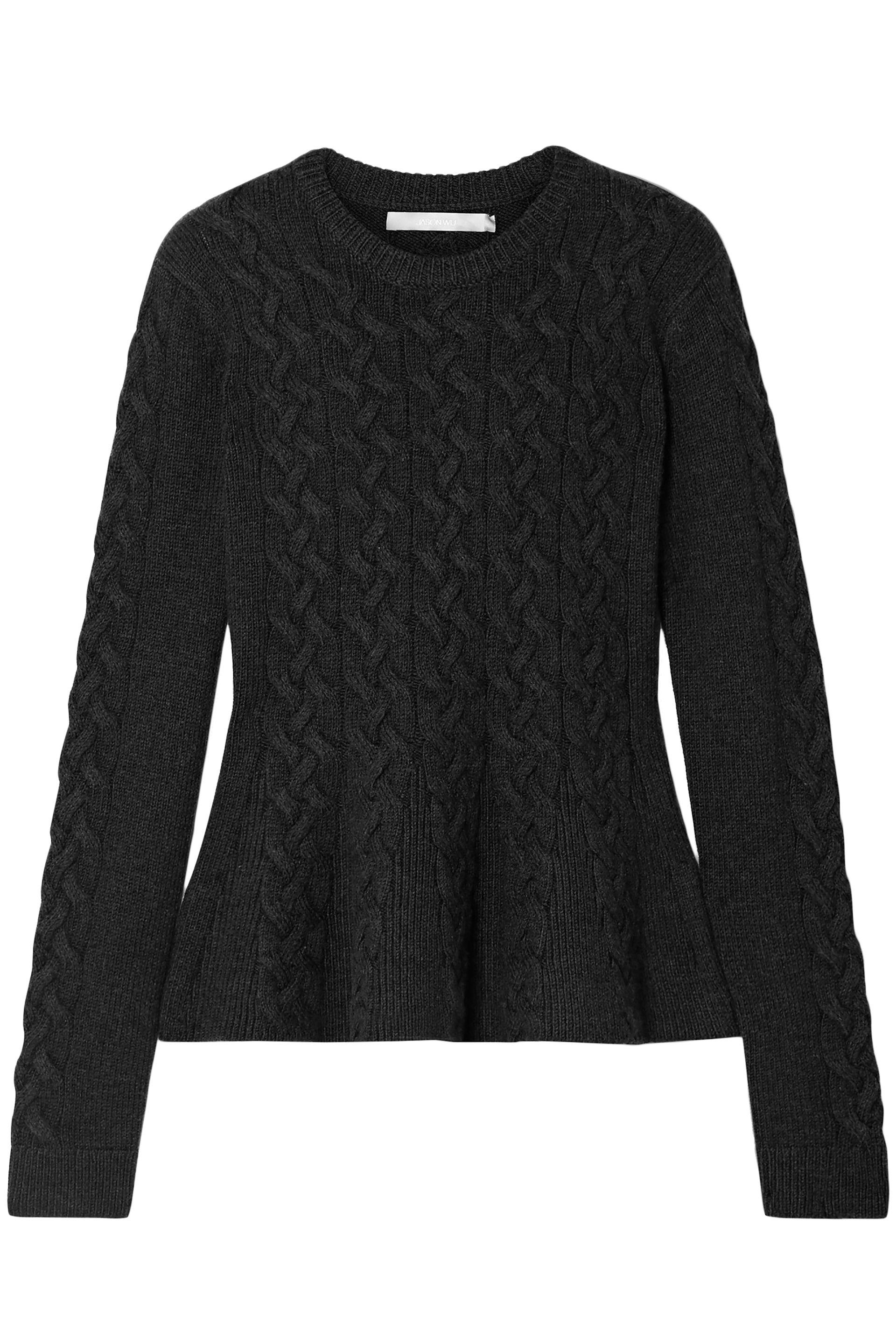 Jason Wu Cable-knit Wool-blend Peplum Sweater Charcoal in Gray - Lyst