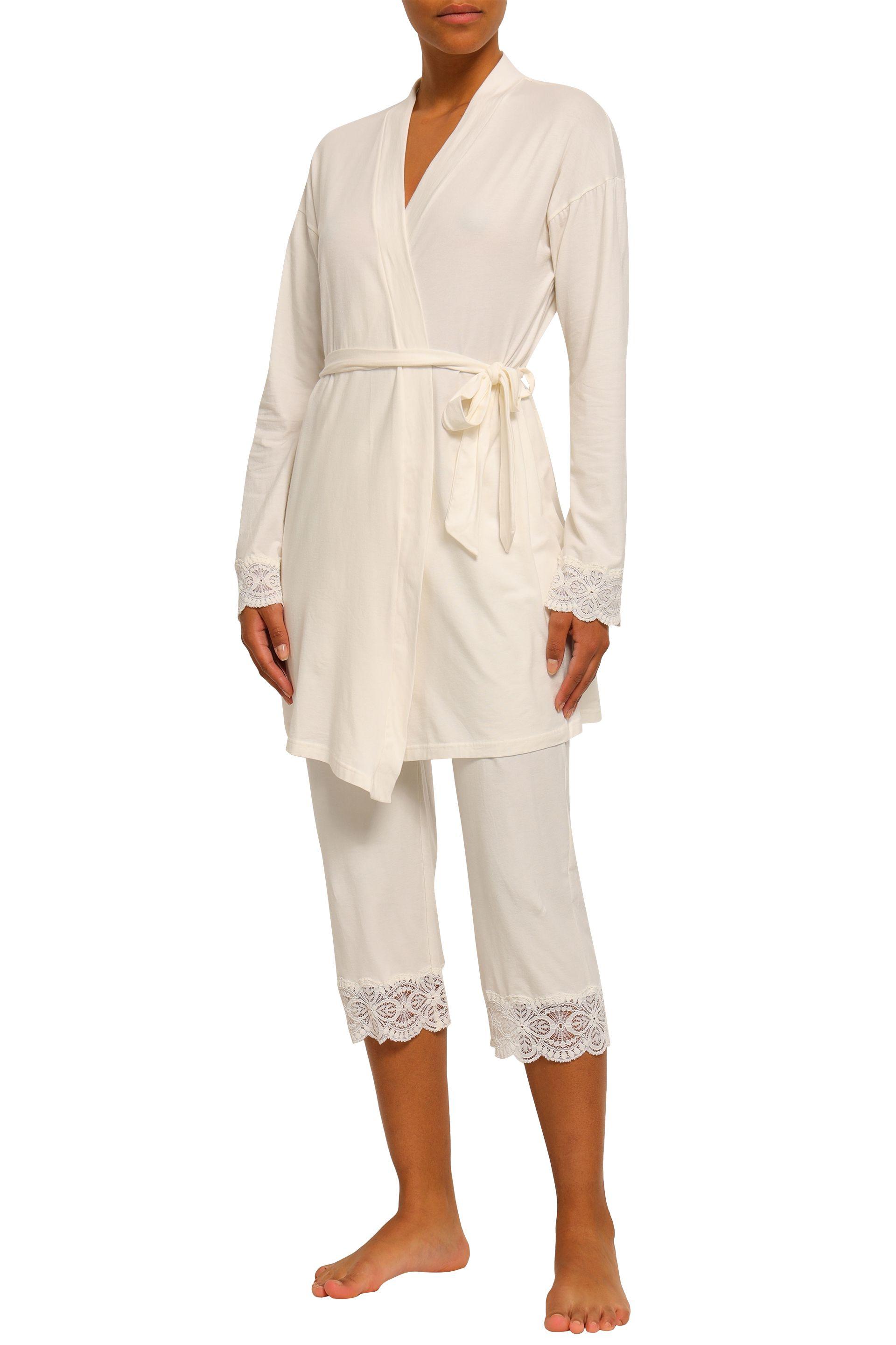 Cosabella Lacetrimmed Cottonblend Jersey Robe Ivory in White Lyst