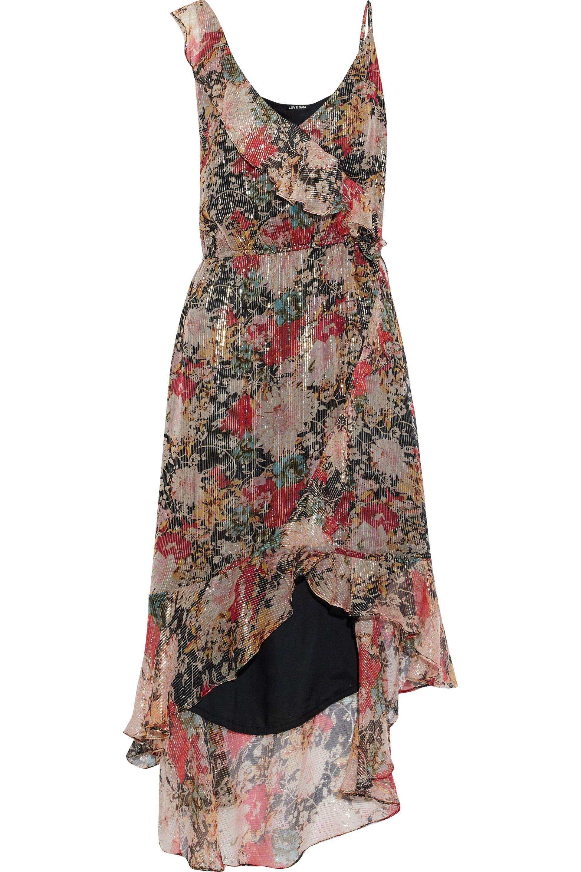 Lyst Love Sam Paris Wrap Effect Fl Print Metallic Georgette Dress View Fullscreen