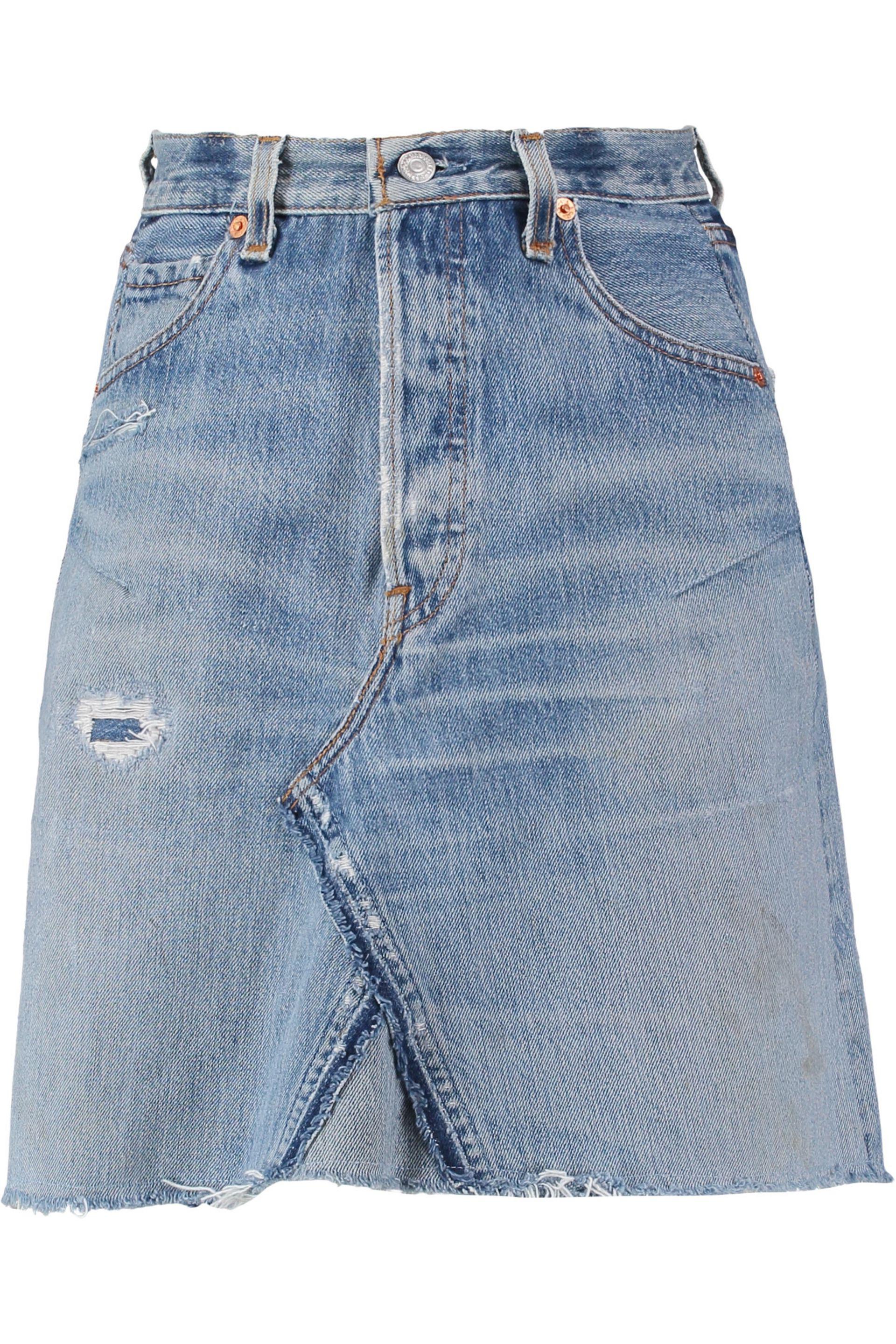 Re/done + Levis Distressed Denim Mini Skirt Mid Denim in Blue | Lyst