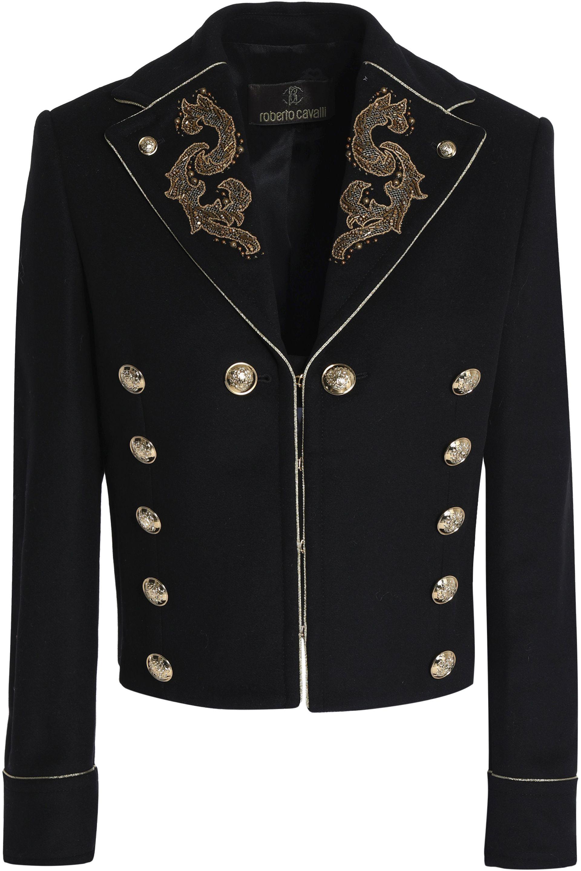 Lyst - Roberto Cavalli Woman Embellished Wool-blend Jacket Black in Black