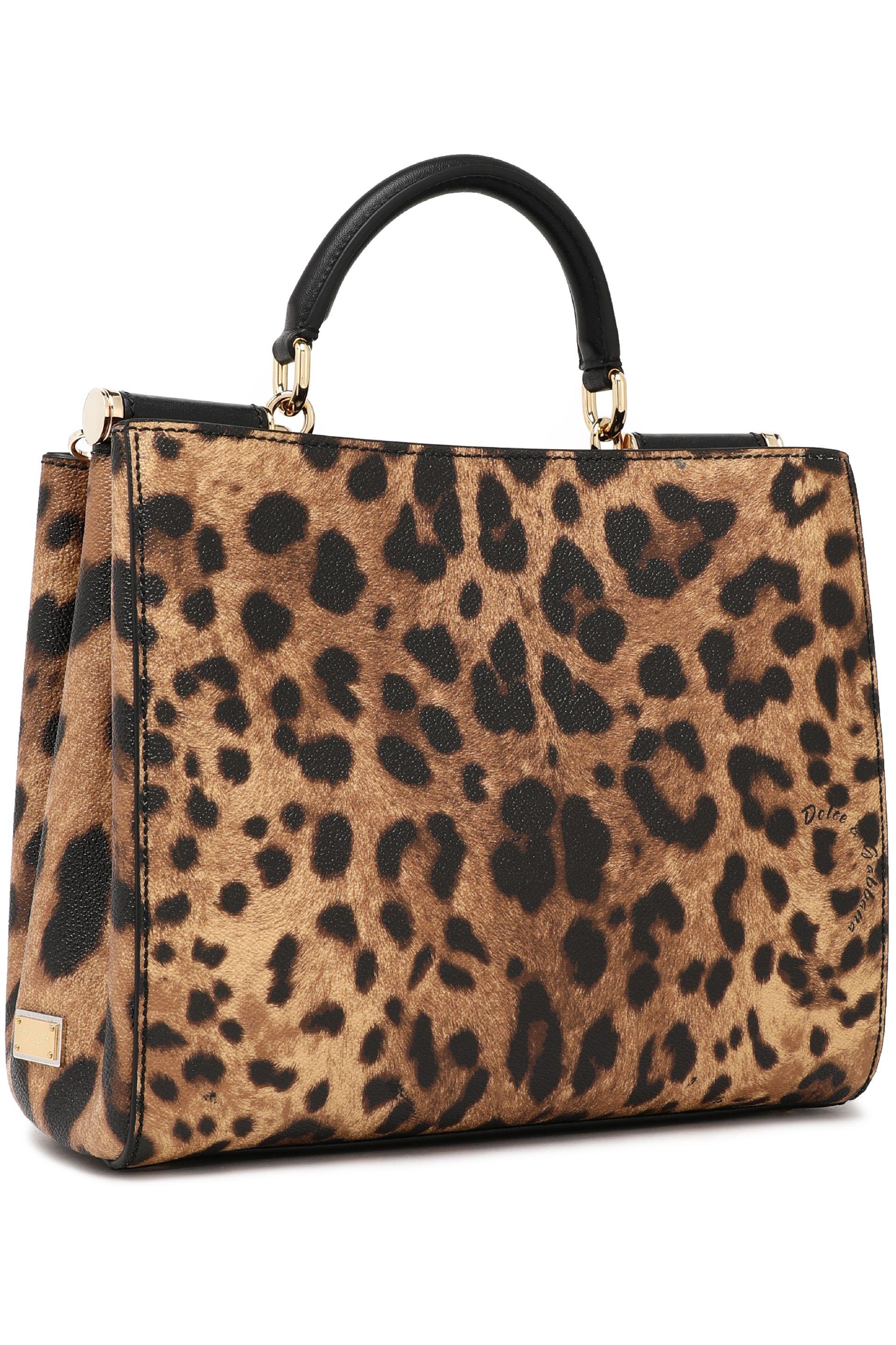 Lyst - Dolce & Gabbana Leopard-print Textured-leather Shoulder Bag in Brown