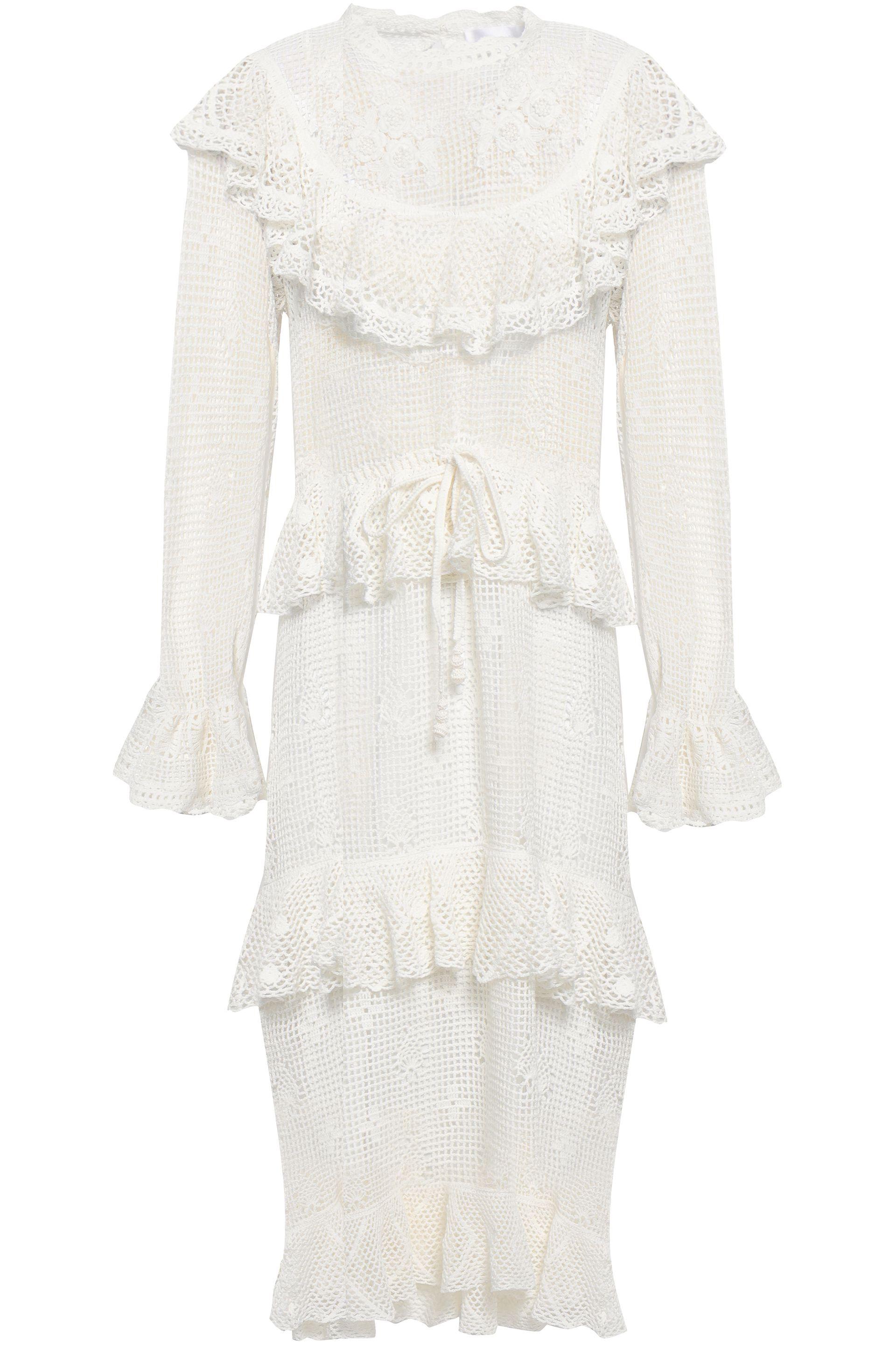 Zimmermann Woman Castile Tiered Crocheted Cotton Midi Dress Ivory in