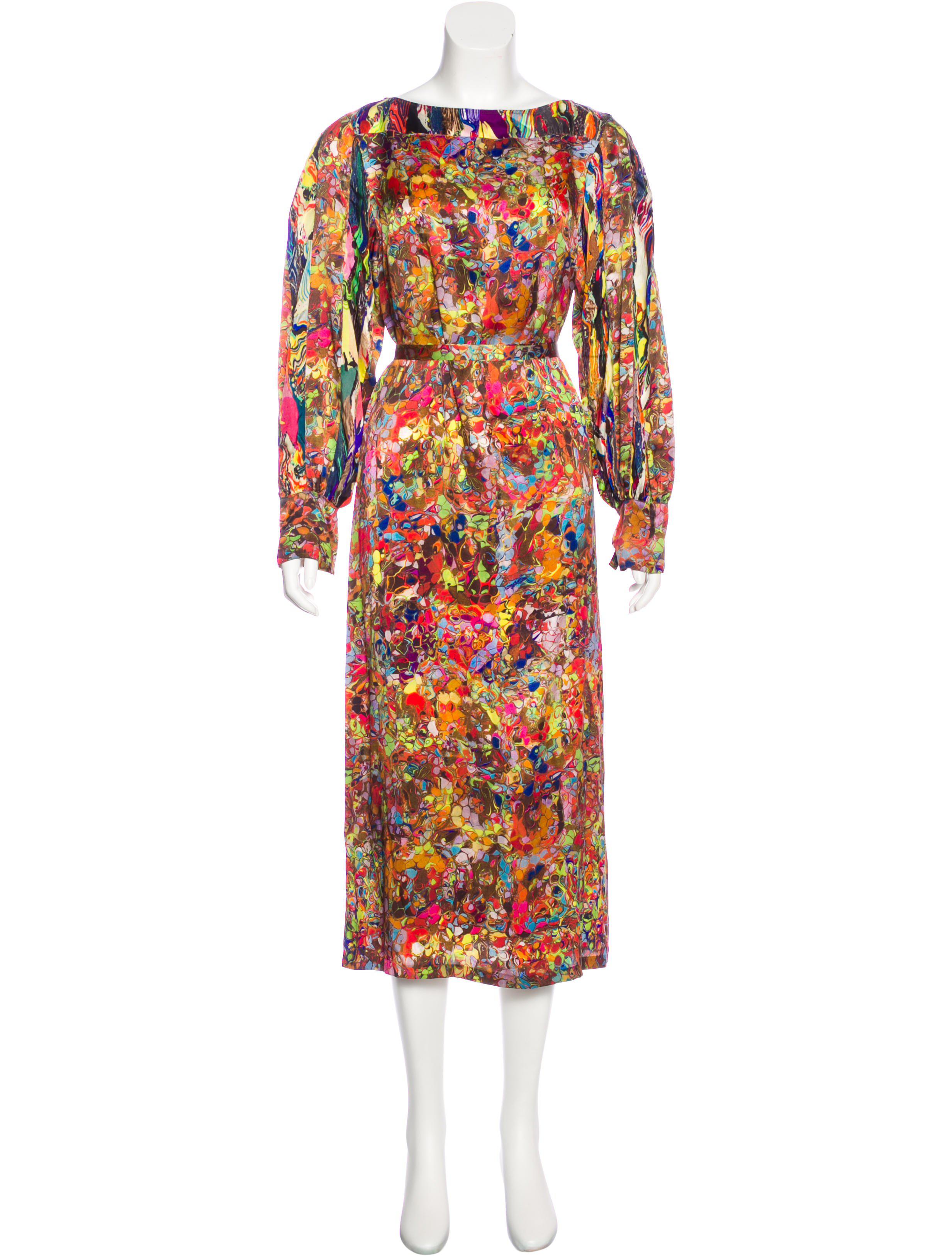 Lyst Dries Van Noten Silk Marble Print Dress Orange In Gallery