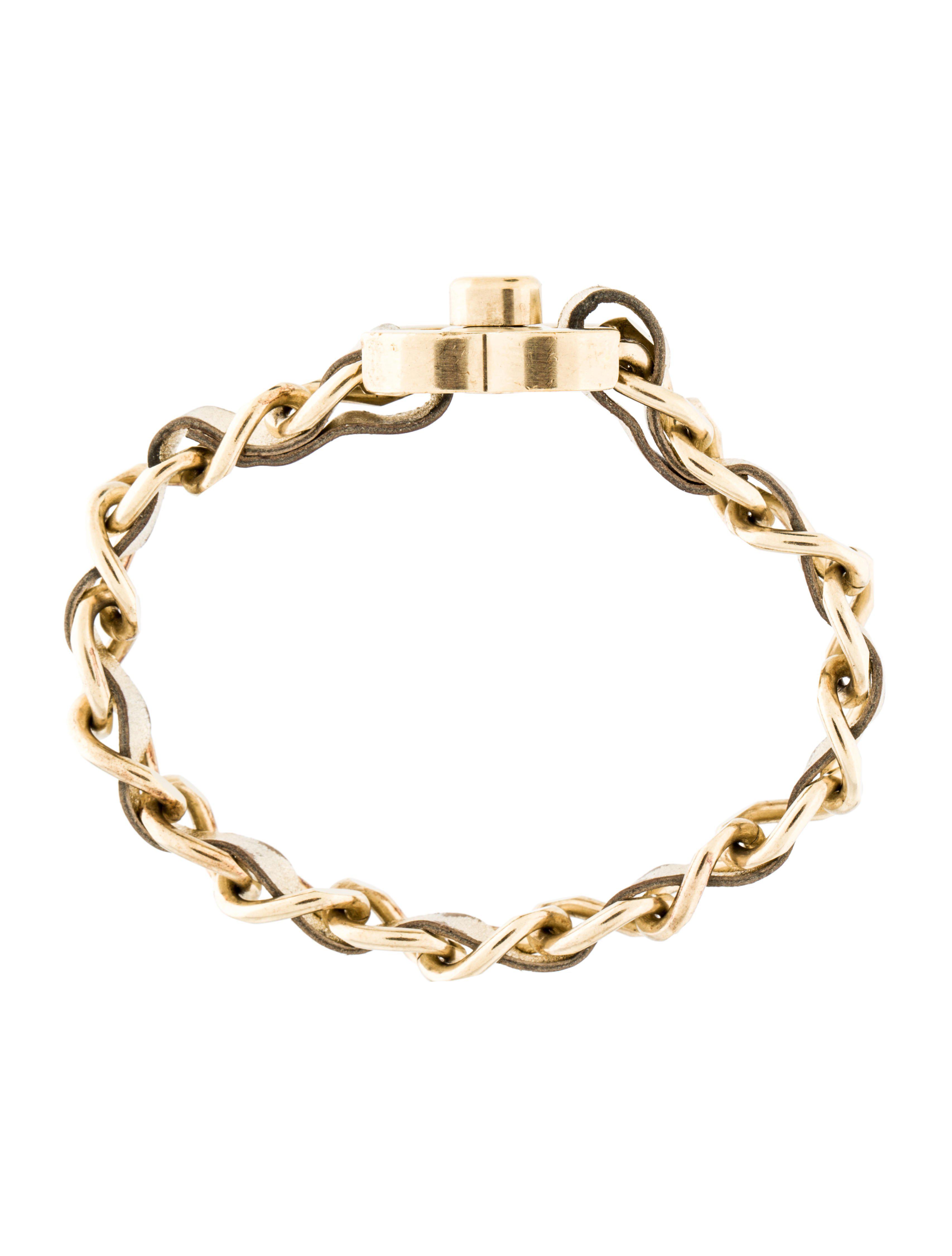 Lyst Chanel Interwoven Leather Cc Turn Lock Bracelet Gold In Metallic Gallery