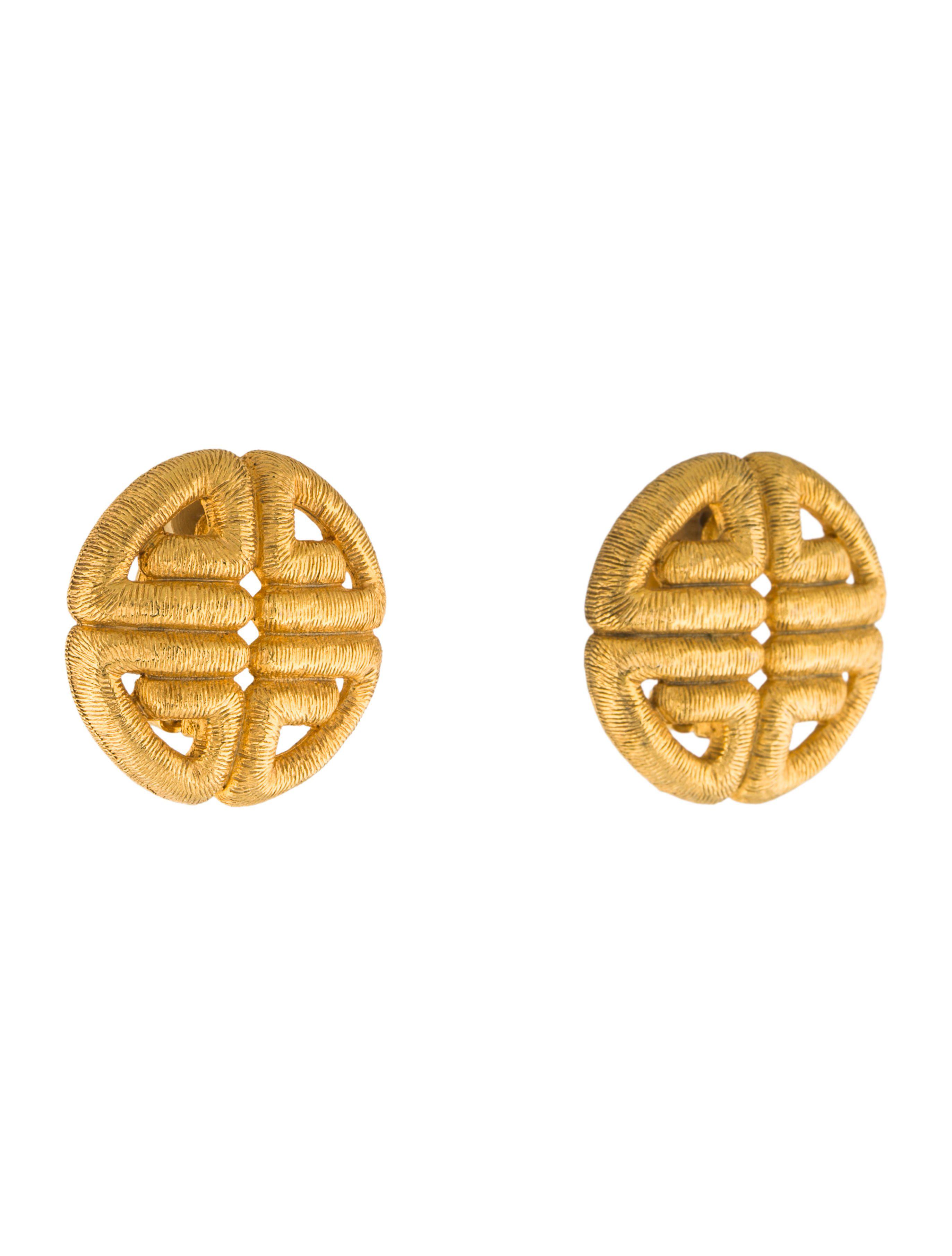 Lyst Givenchy Vintage Logo Clipon Earrings Gold in Metallic