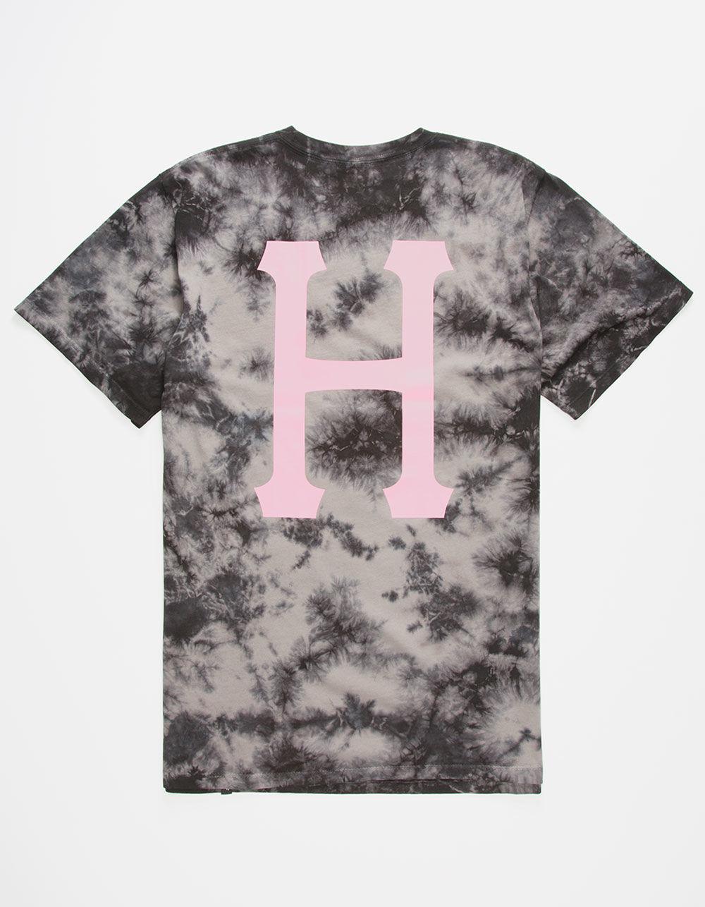 HUF WORLDWIDE SCRIPT T-SHIRT MENS SKATE TOP TIE DYE CRYSTAL WASH CHARCOAL