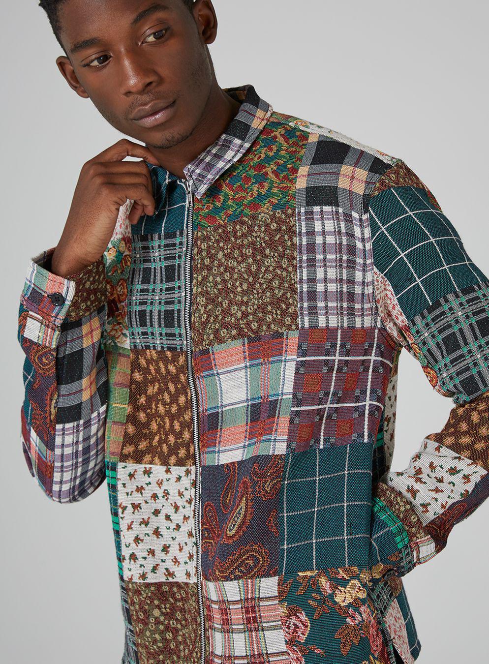 Lyst - Topman Multicoloured Patchwork Long Sleeve Shirt for Men