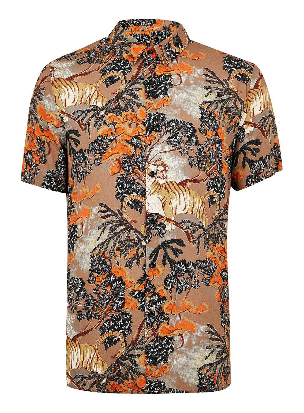 TOPMAN Synthetic Tiger Print Slim Shirt for Men - Lyst