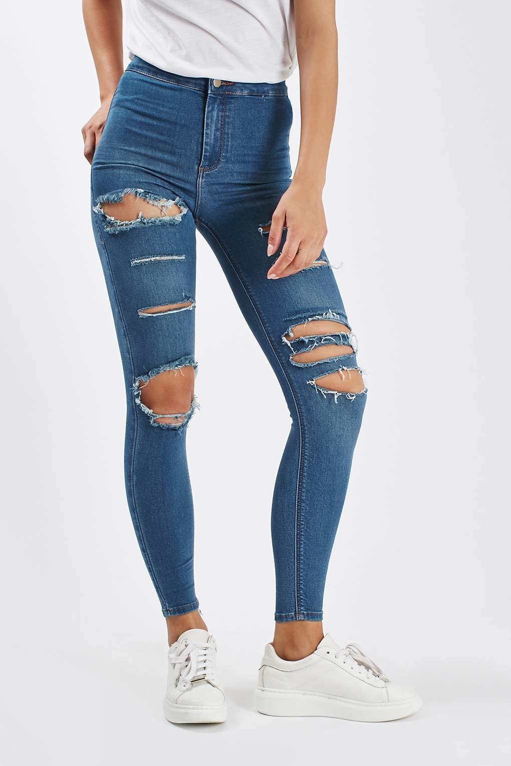 Topshop Moto Super Rip Blue Joni Jeans In Blue  Lyst-7129