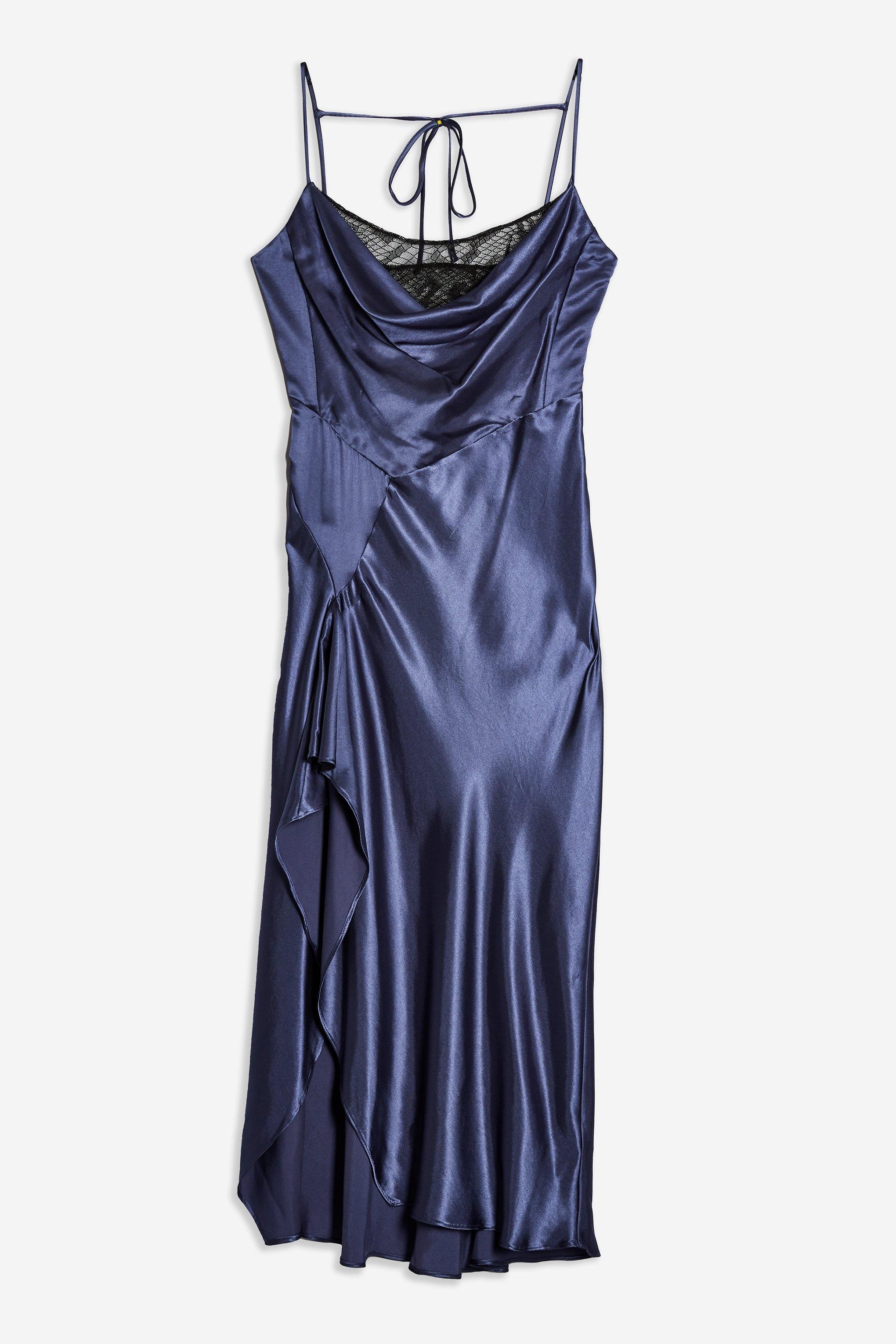 blue satin slip dress