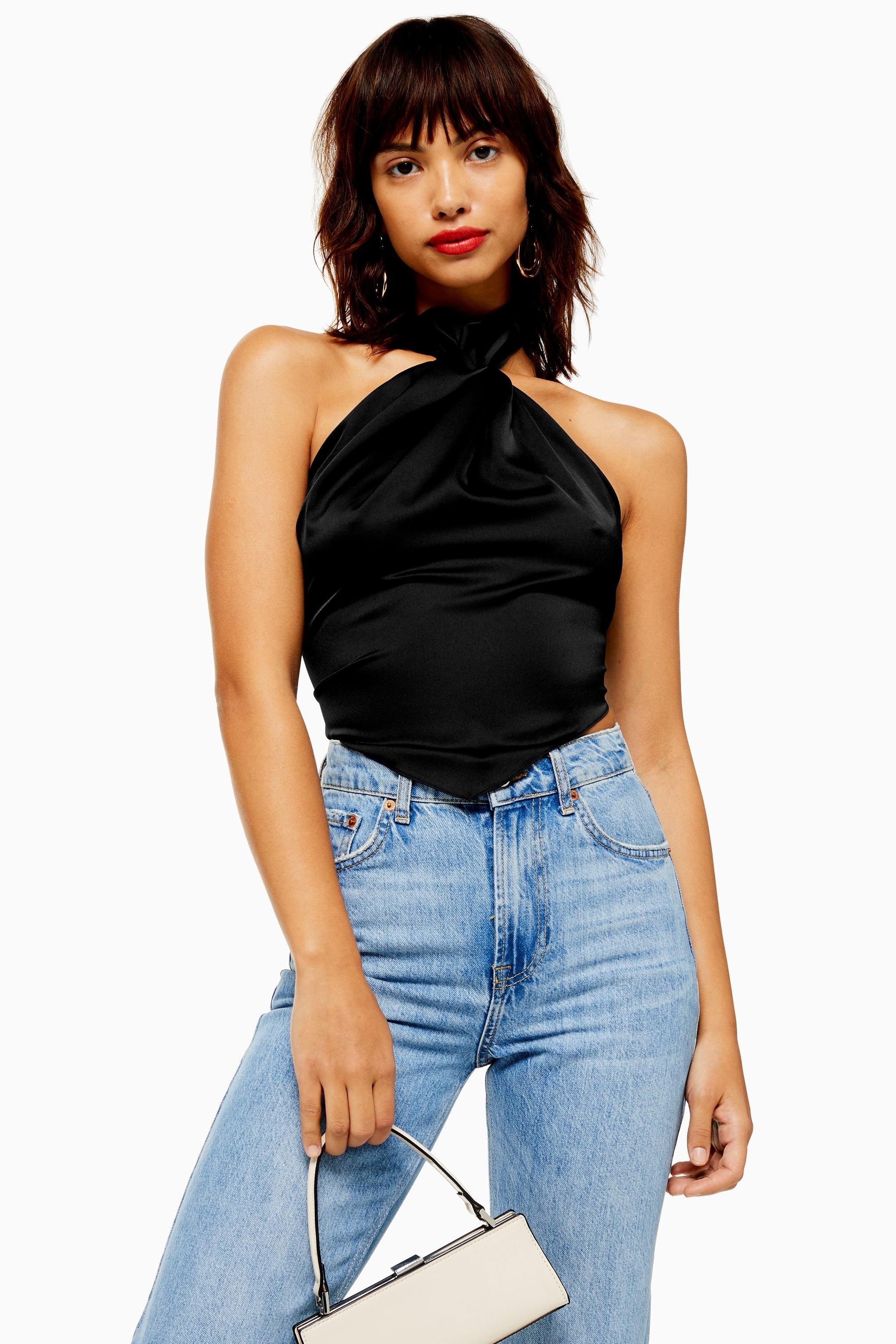 Scarf Halter Neck Top in Black Lyst