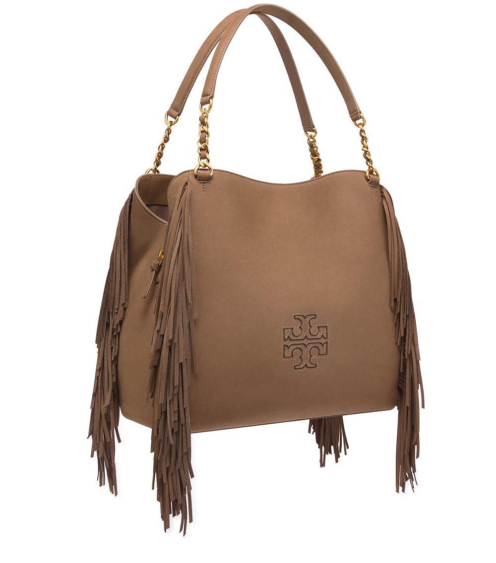 Lyst Tory Burch Harper Fringe Center Zip Tote In Brown Gallery