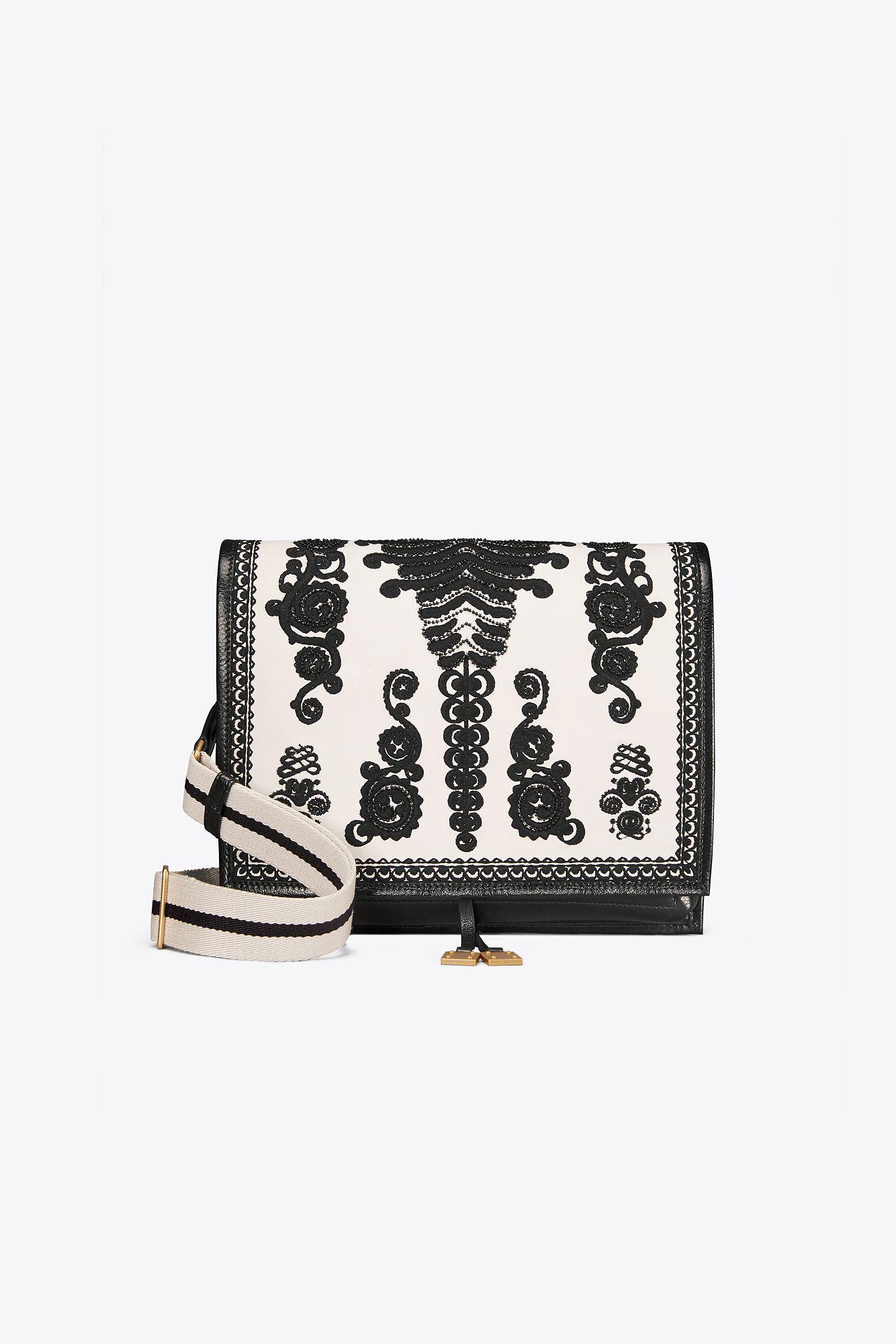 tory burch - black farrah embroidered shoulder bag - lyst