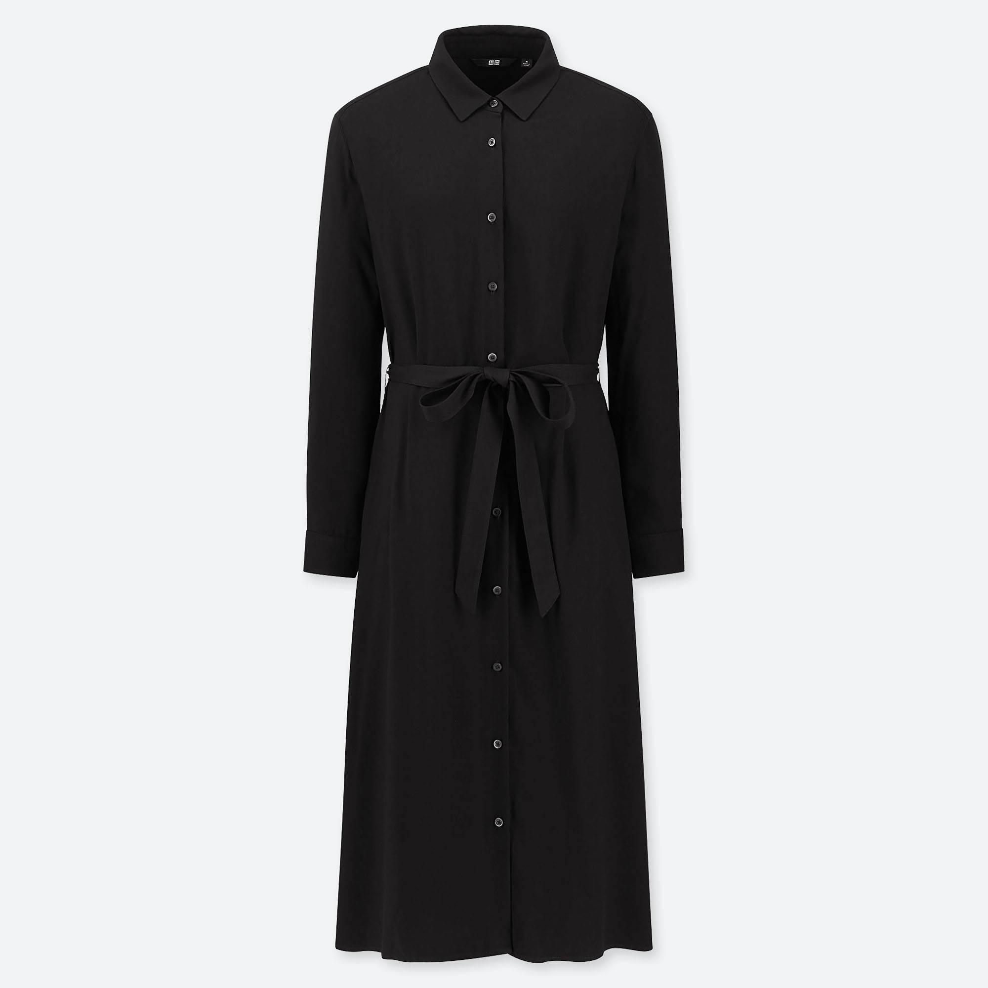 Lyst Uniqlo Women Rayon Long Sleeve Dress In Black