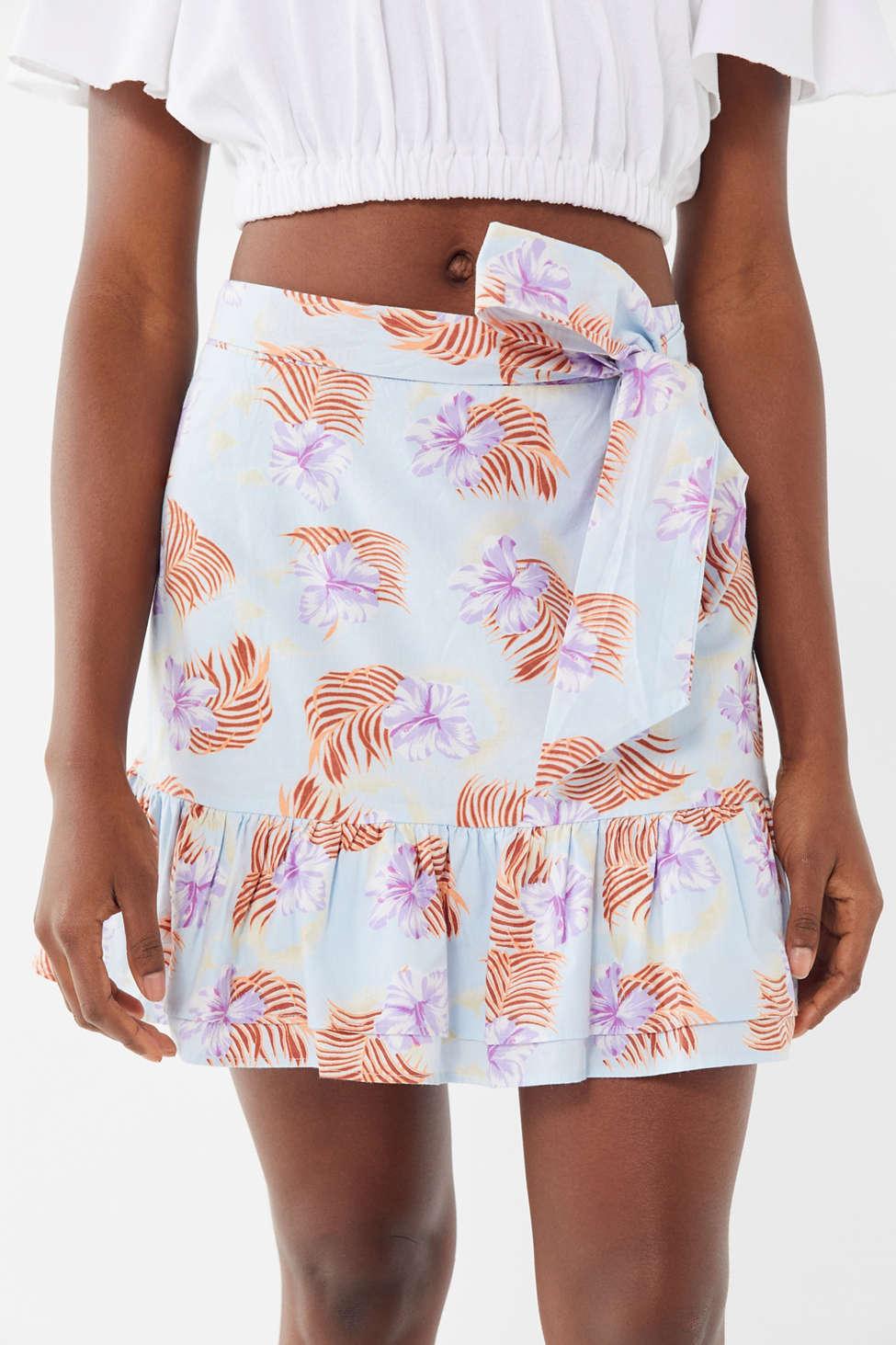Urban Outfitters Uo Kate Floral Ruffle Wrap Mini Skirt - Lyst
