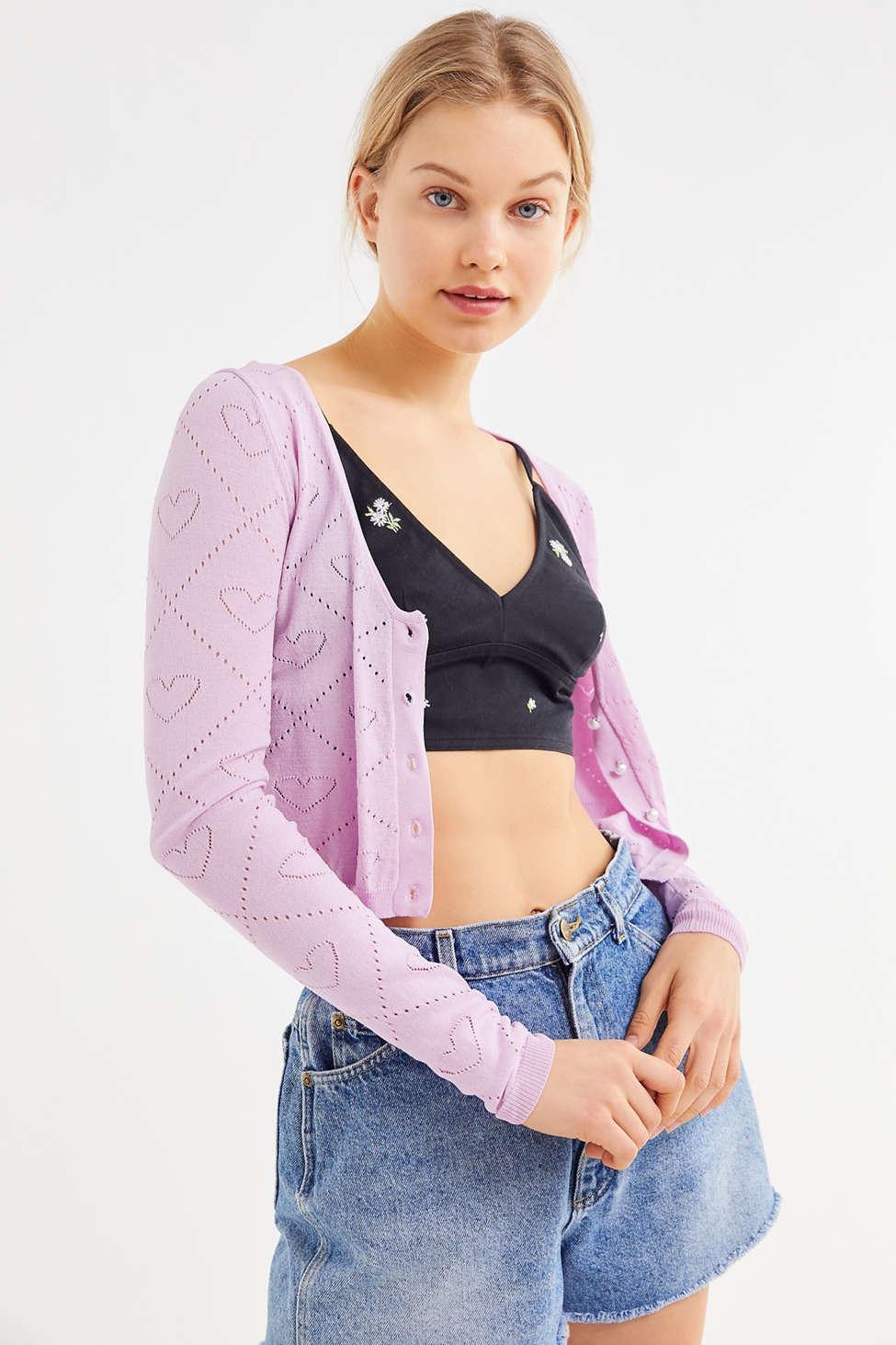 For Love Lemons Mariah Perforated Cropped  Cardigan  in 