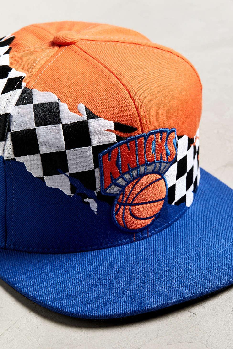 Mitchell & Ness New York Knicks Checkered Snapback Hat in Orange for ...
