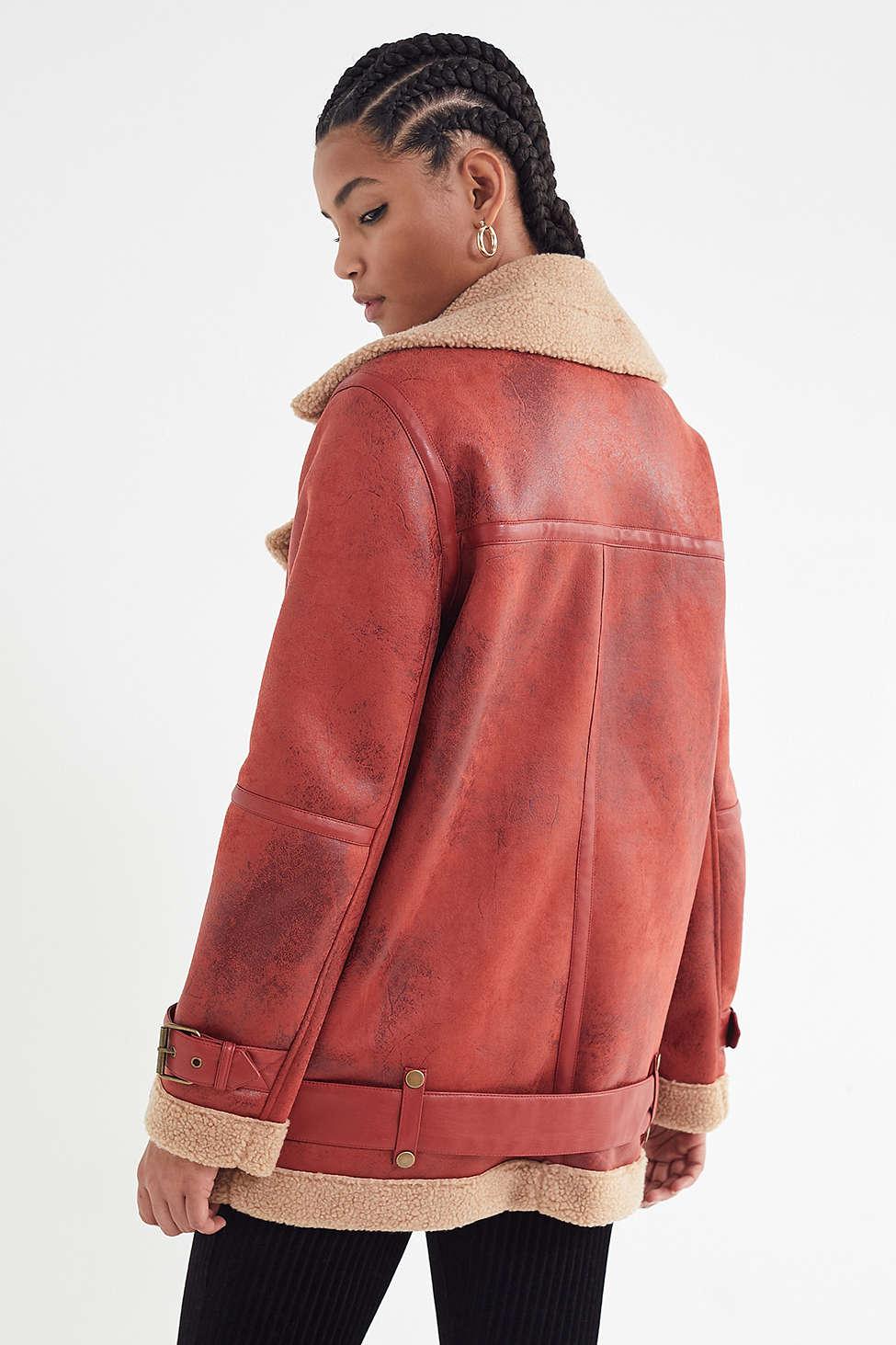 Urban Outfitters Uo Oversized Faux Leather Aviator Jacket In Red Lyst Gallery