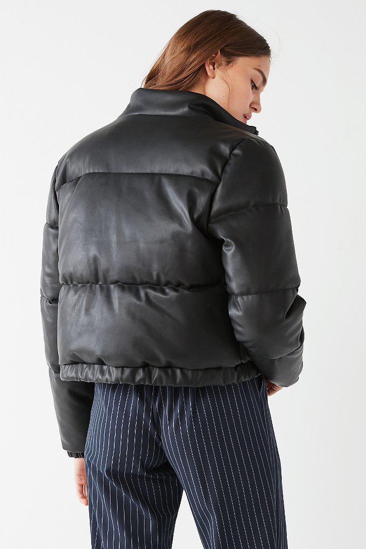 Lyst Urban Outfitters Uo Faux Leather Cropped Puffer Jacket In Black Gallery Previously Sold At Urban Outfitters Women S Cropped Leather Jackets Puffer