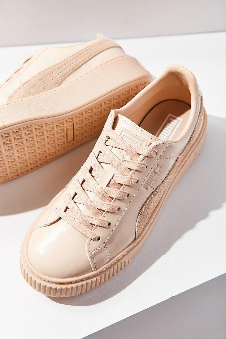 puma basket patent leather platform sneaker beige puma basket patent leather platform sneaker beige