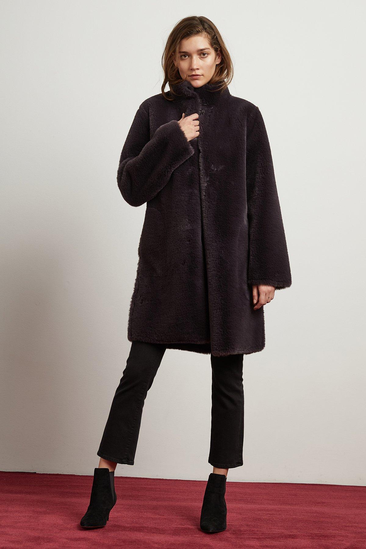 Velvet By Graham & Spencer Mina Lux Faux Fur Reversible Coat in Black ...