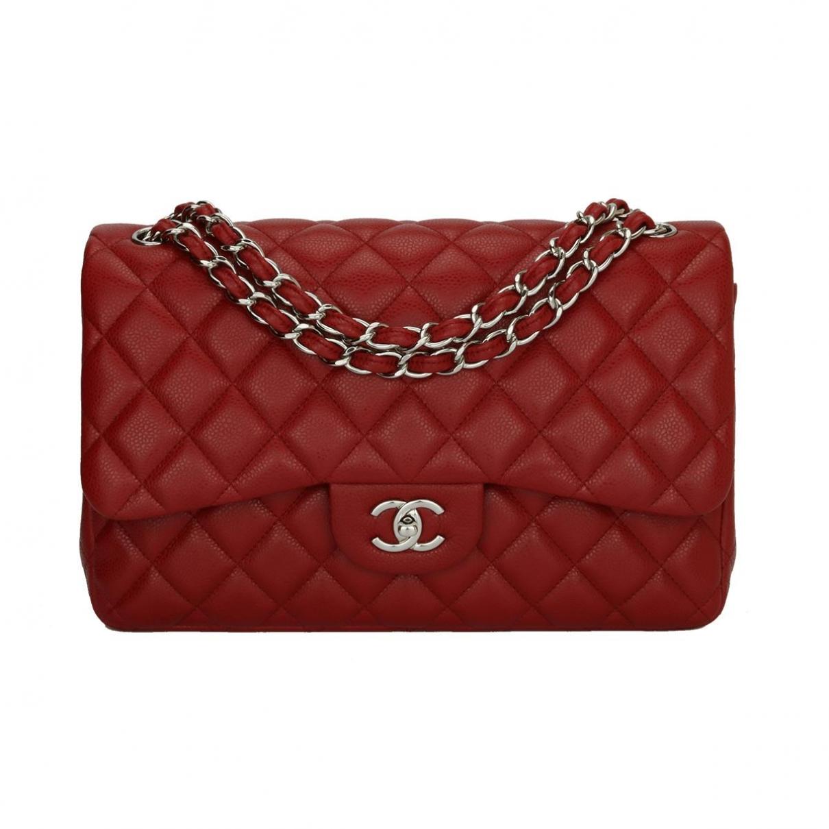 chanel red leather purse