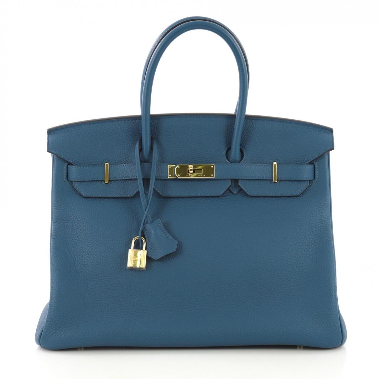 Hermès Birkin 35 Blue Leather Handbag in Blue - Lyst